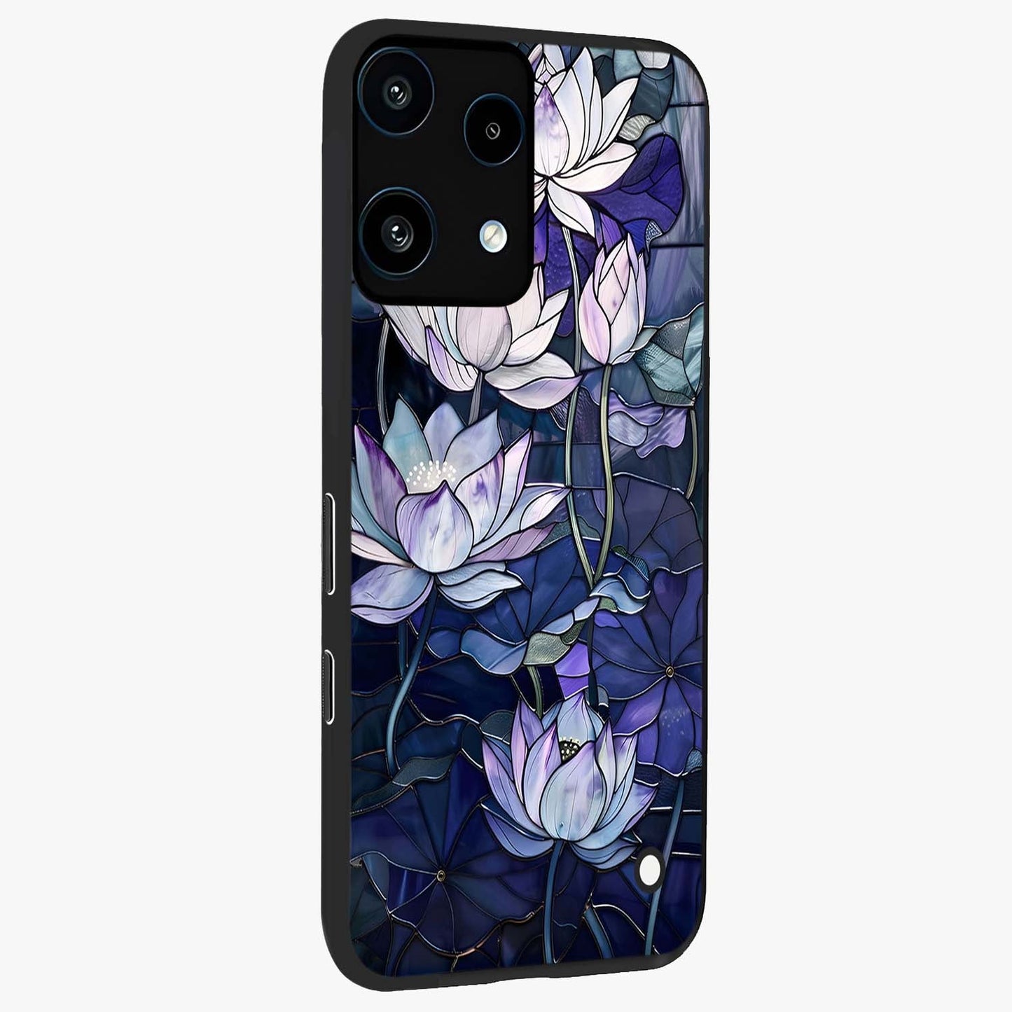 Gloss Petal Rush Glass Case upright view showcasing dynamic floral petal artwork with modern botanical theme.