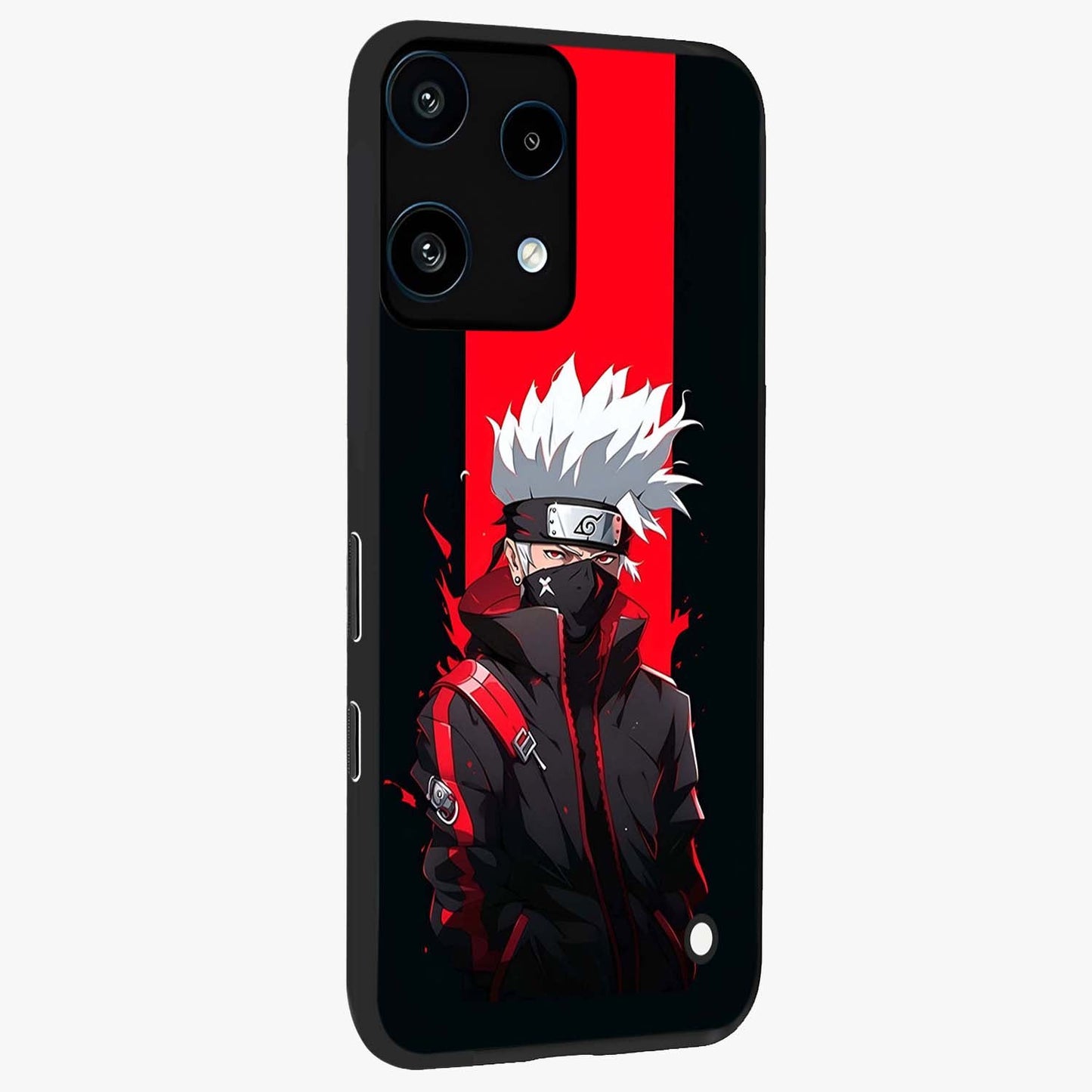 Kakashi Scarlet Shadow Glass Case upright view showcasing intense anime ninja artwork with dark action theme.