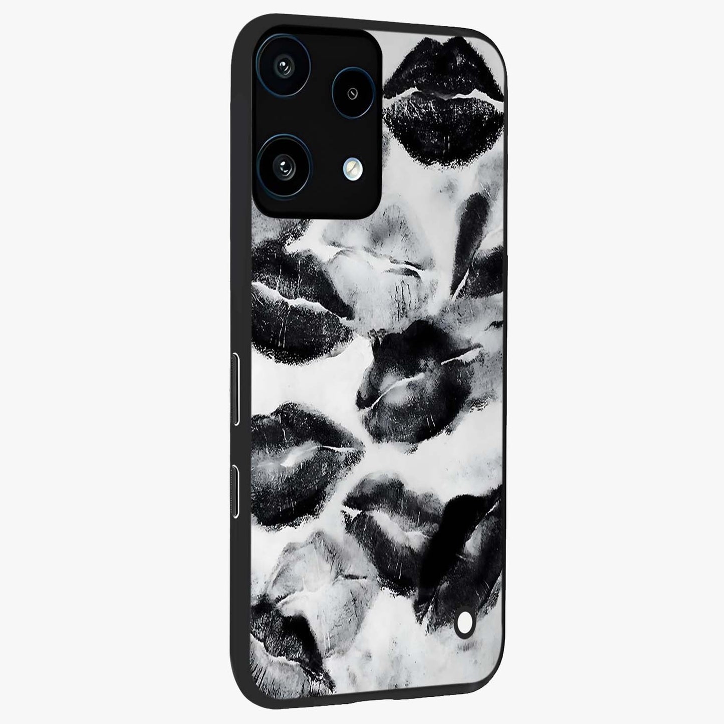 Midnight Kiss Marks Glass Case upright view showcasing stylish kiss mark artwork with trendy romantic theme.