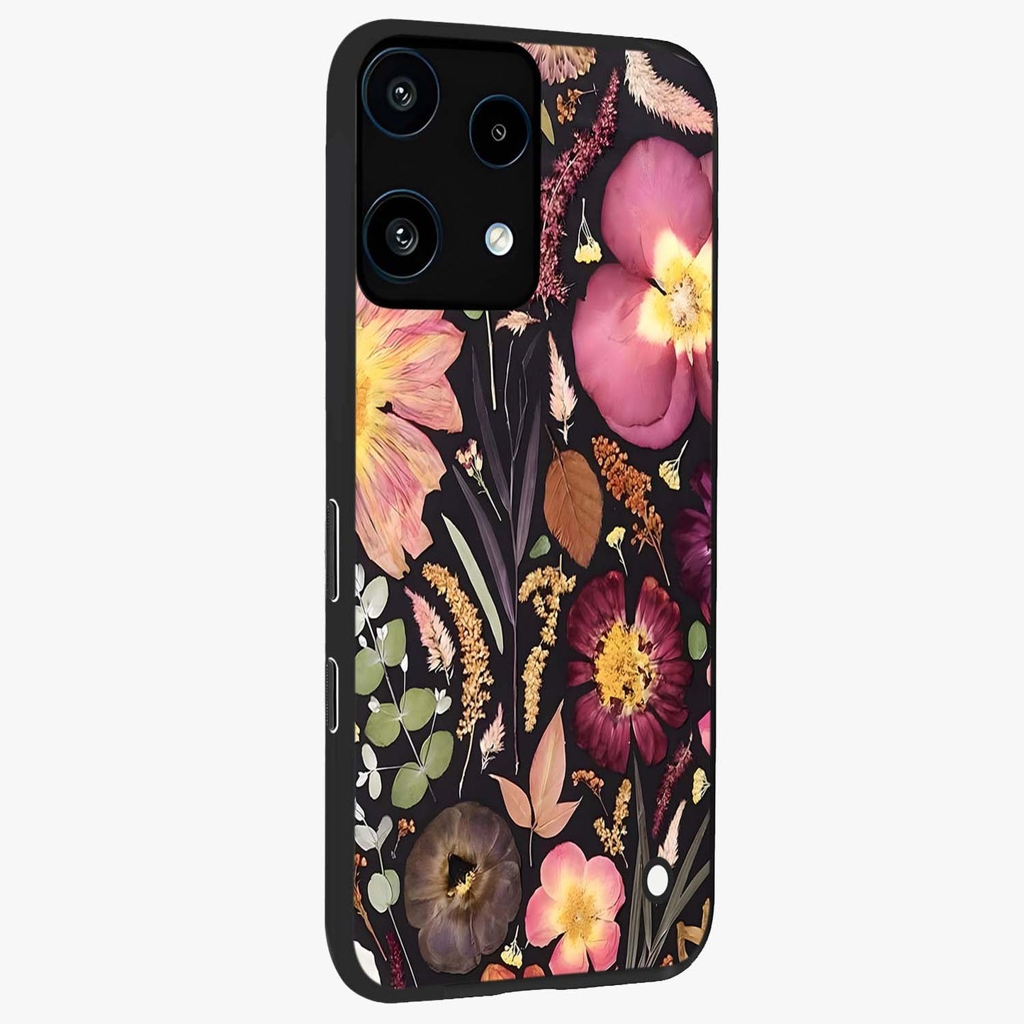 Petal Dream Tapestry Glass Case upright view showcasing detailed floral tapestry artwork with artistic nature theme.