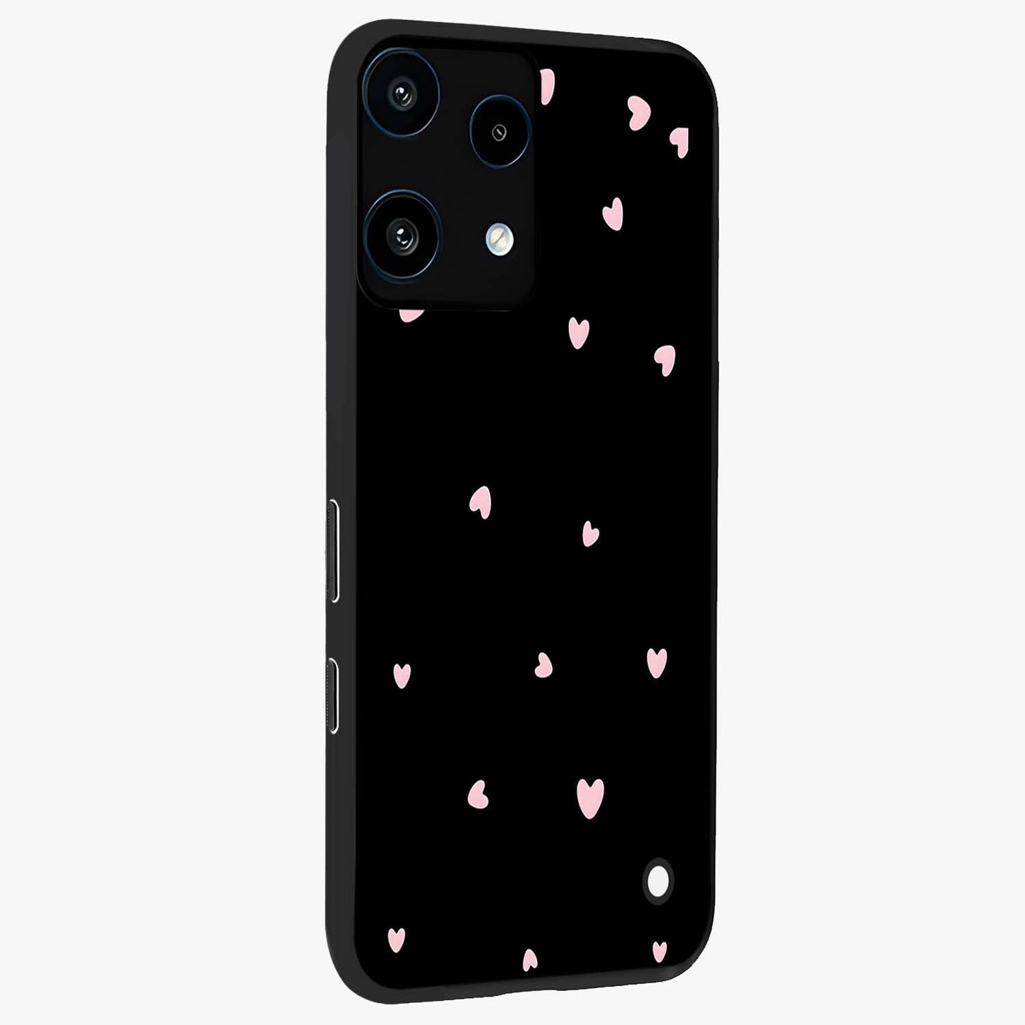 Pink Love Drops Glass Case upright view showcasing charming heart drop artwork with romantic playful theme.