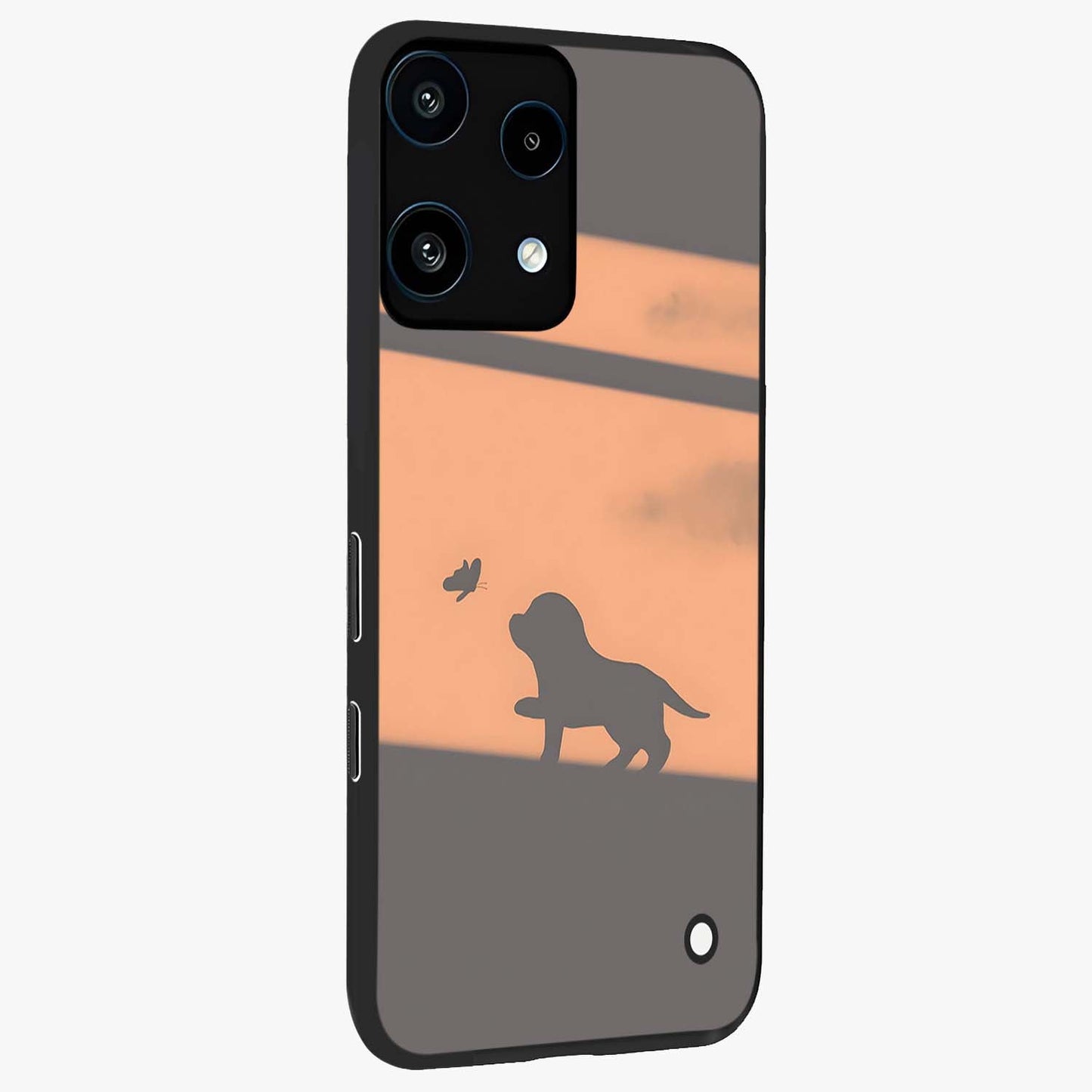 Puppy Shadow Art Glass Case upright view showcasing charming puppy artwork with creative silhouette theme.