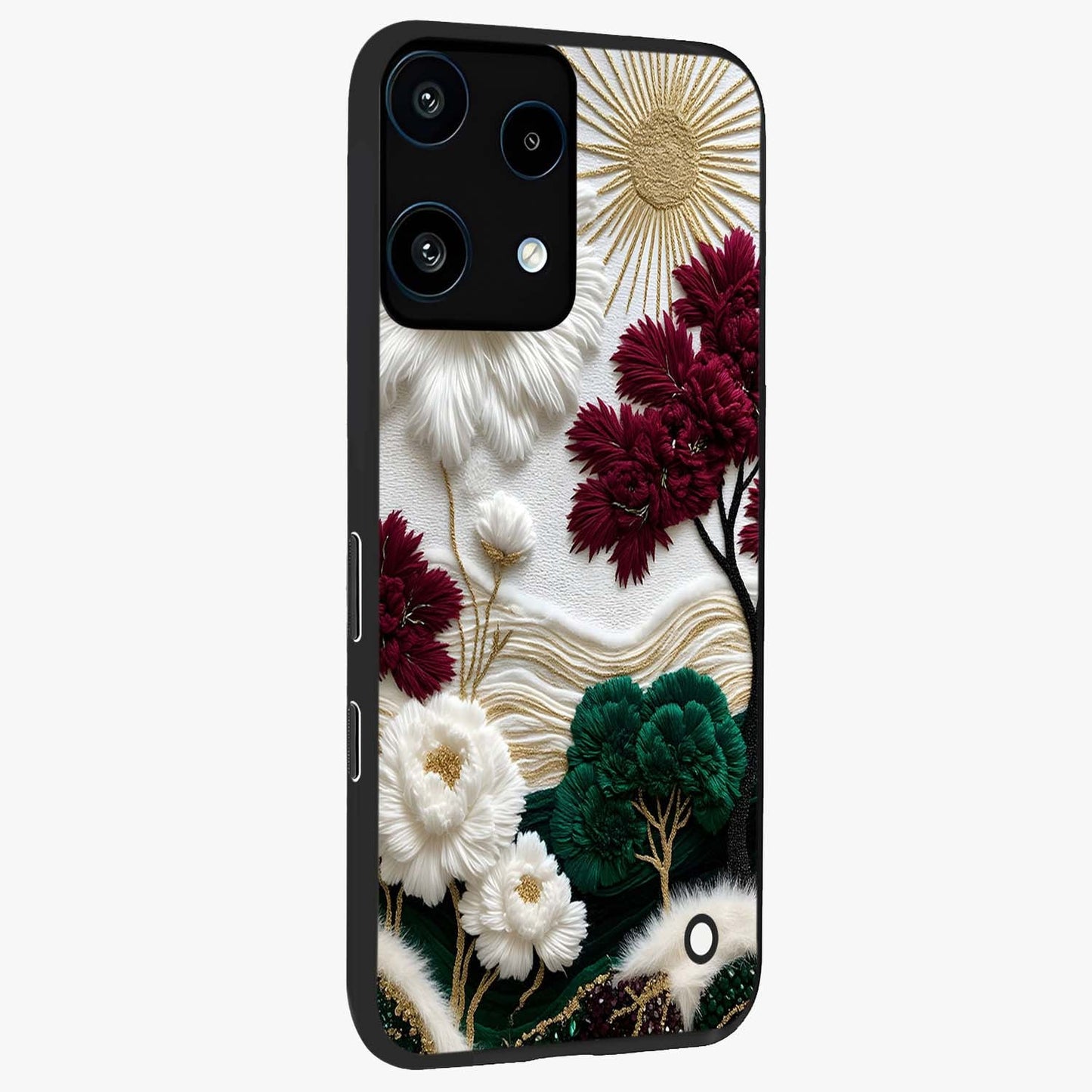 Radiant Bloom Elegance Glass Case upright view showcasing decorative flower artwork with refined botanical theme.