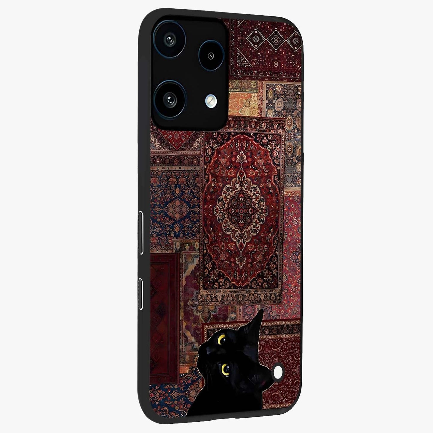 Regal Magic Cat Apple Glass Case upright view showcasing charming cat artwork with playful magical theme.