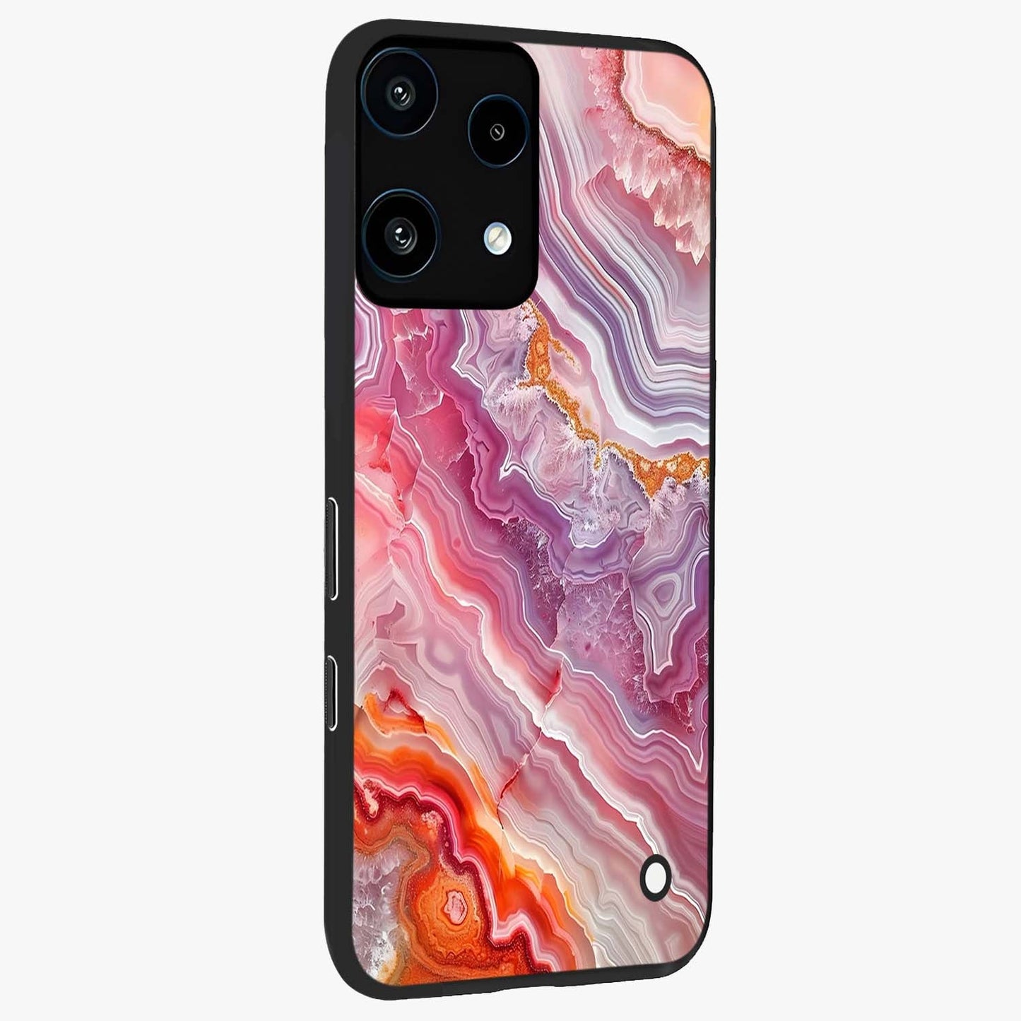 Rose Quartz Marble Glass Case upright view showcasing decorative marble artwork with luxurious pastel theme.