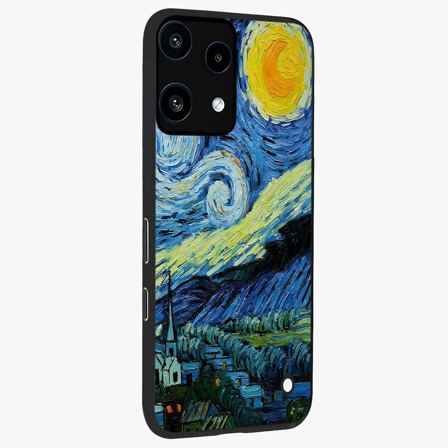 Van Gogh Art Glass Case upright view showcasing expressive painting style artwork with timeless artistic theme.