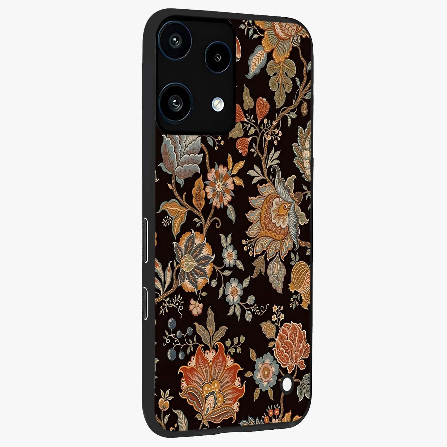 Vintage Floral Dream Glass Case upright view showcasing delicate floral artwork with timeless vintage theme.