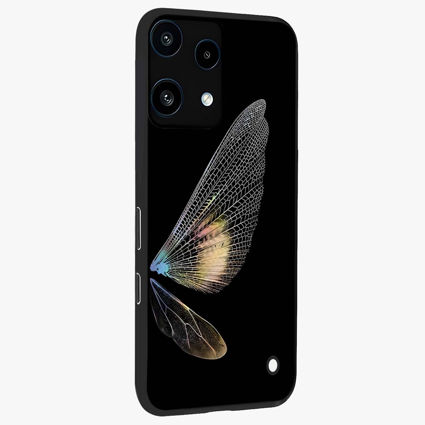 Whispers Of Wings Glass Case upright view showcasing elegant wing artwork with light airy theme.