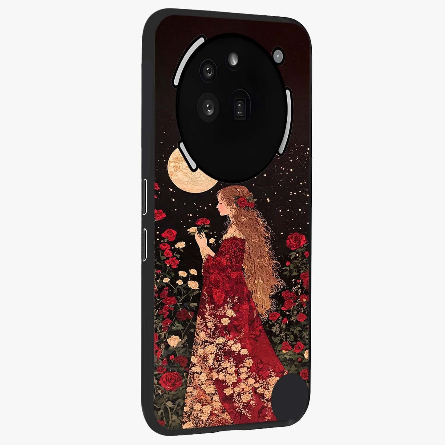 Crimson Dreams Glass Case upright view showcasing dreamy red toned artwork with modern aesthetic style.