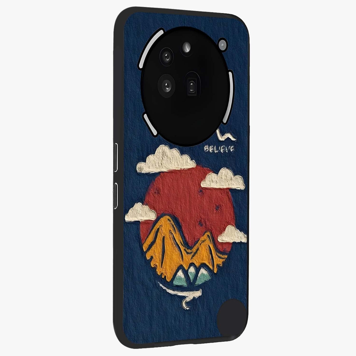 Dream Beyond Mountains Glass Case upright view showcasing beautiful mountain scenery with inspirational nature theme.
