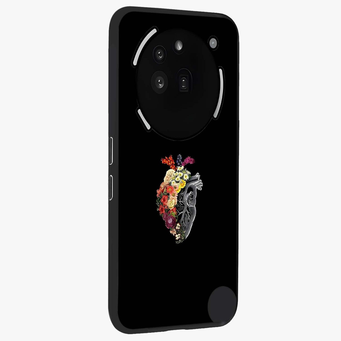 Heart With Flowers Glass Case upright view showcasing decorative heart and floral artwork with sweet romantic theme.