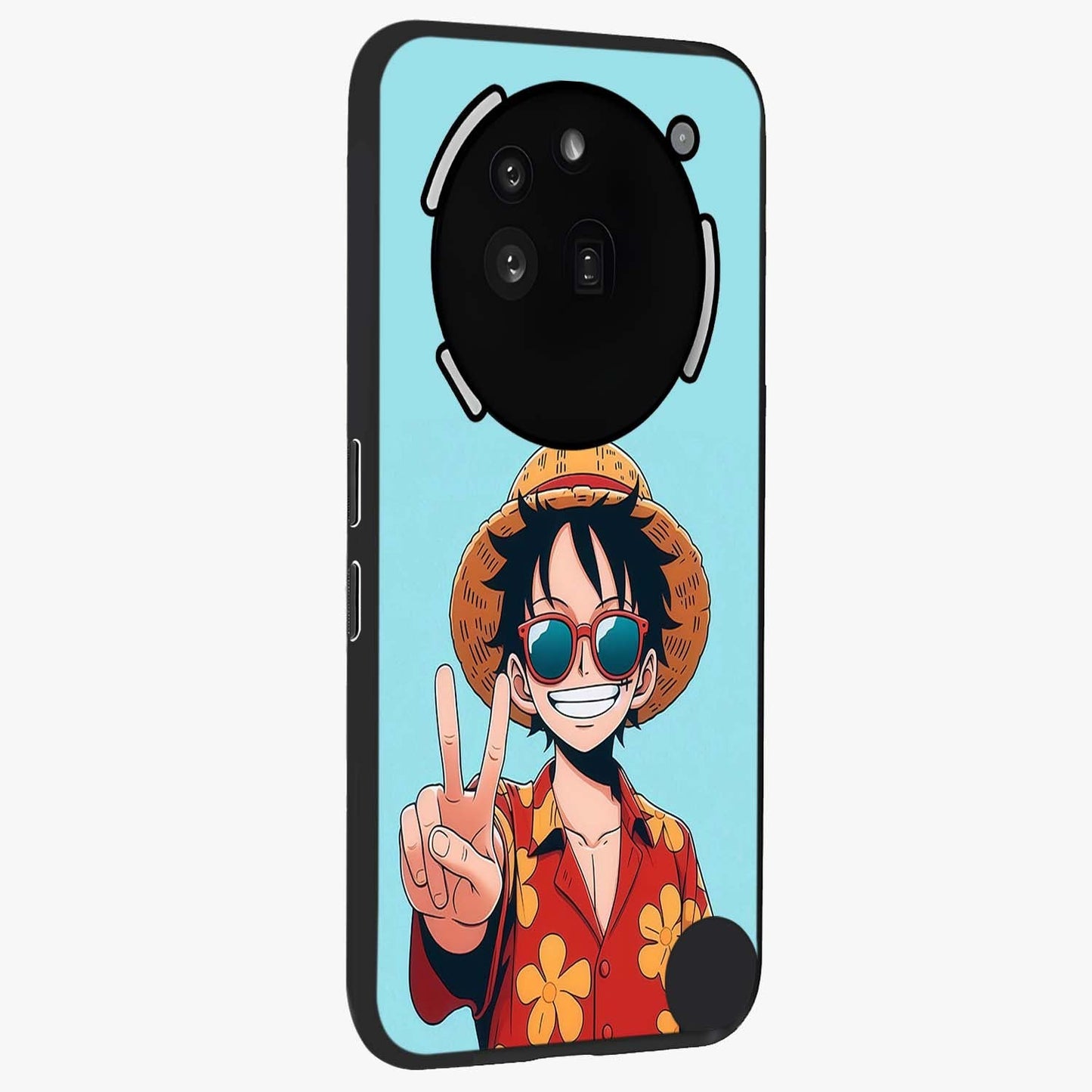 Luffy Summer Anime Vibe Glass Case upright view showcasing dynamic anime artwork with bright adventurous theme.