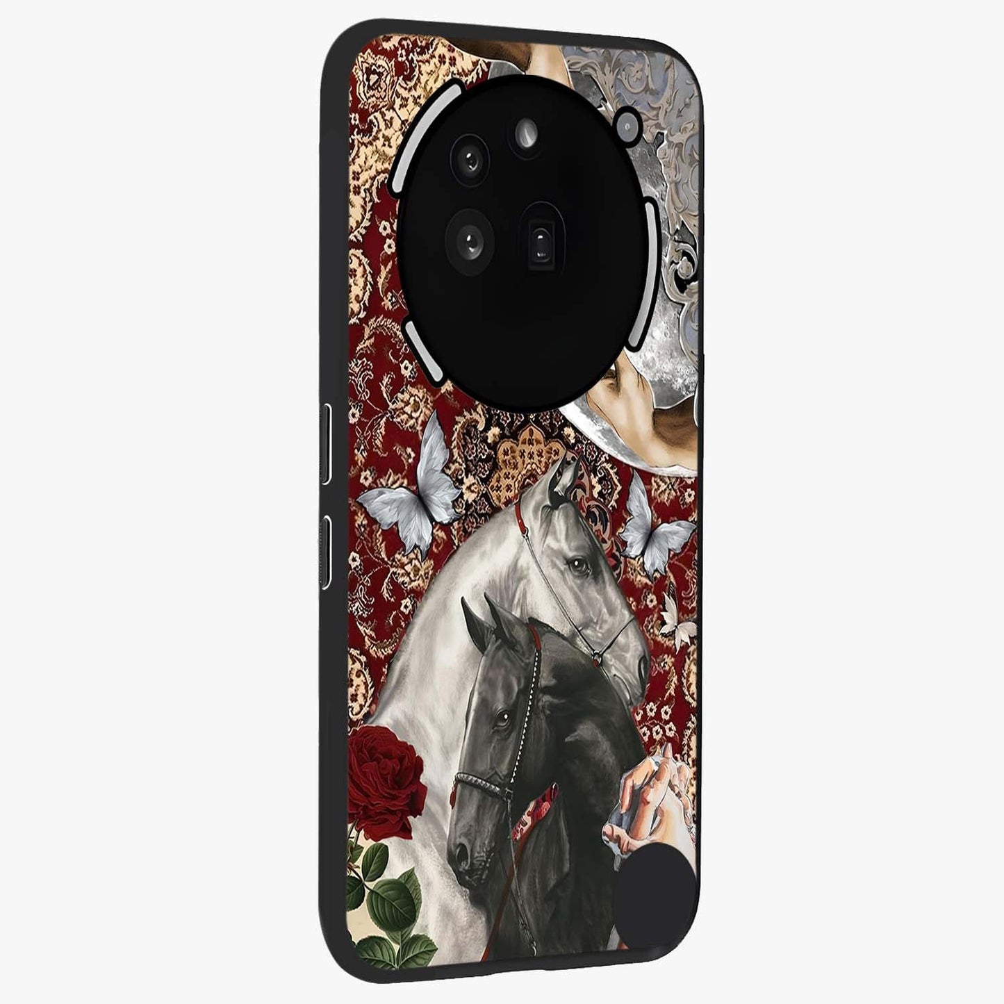 Moonlit Royal Stallion Glass Case upright view showcasing dramatic horse artwork with glowing moon themed design.