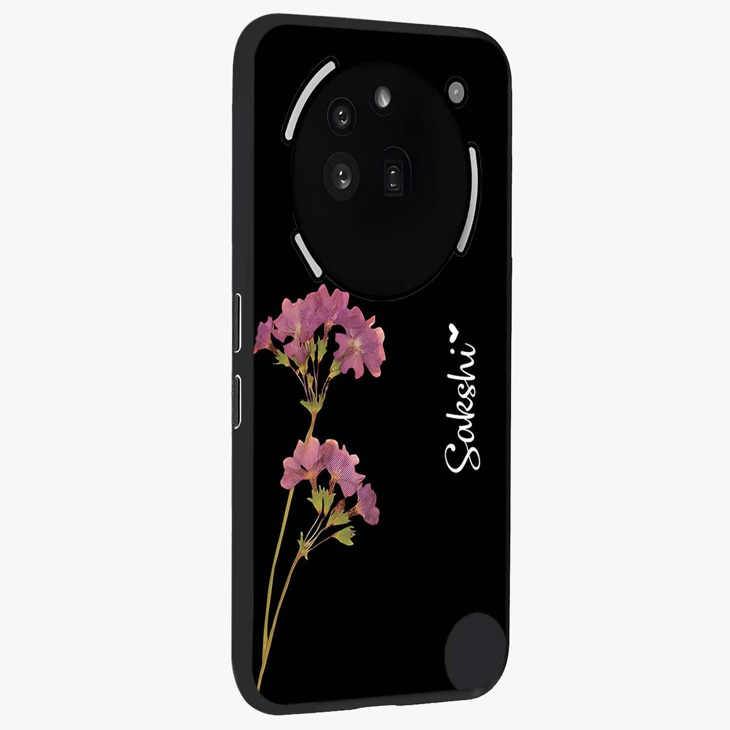 Riching Lavender Flower Custom Name Glass Case upright view showcasing elegant lavender floral artwork with personalized aesthetic.