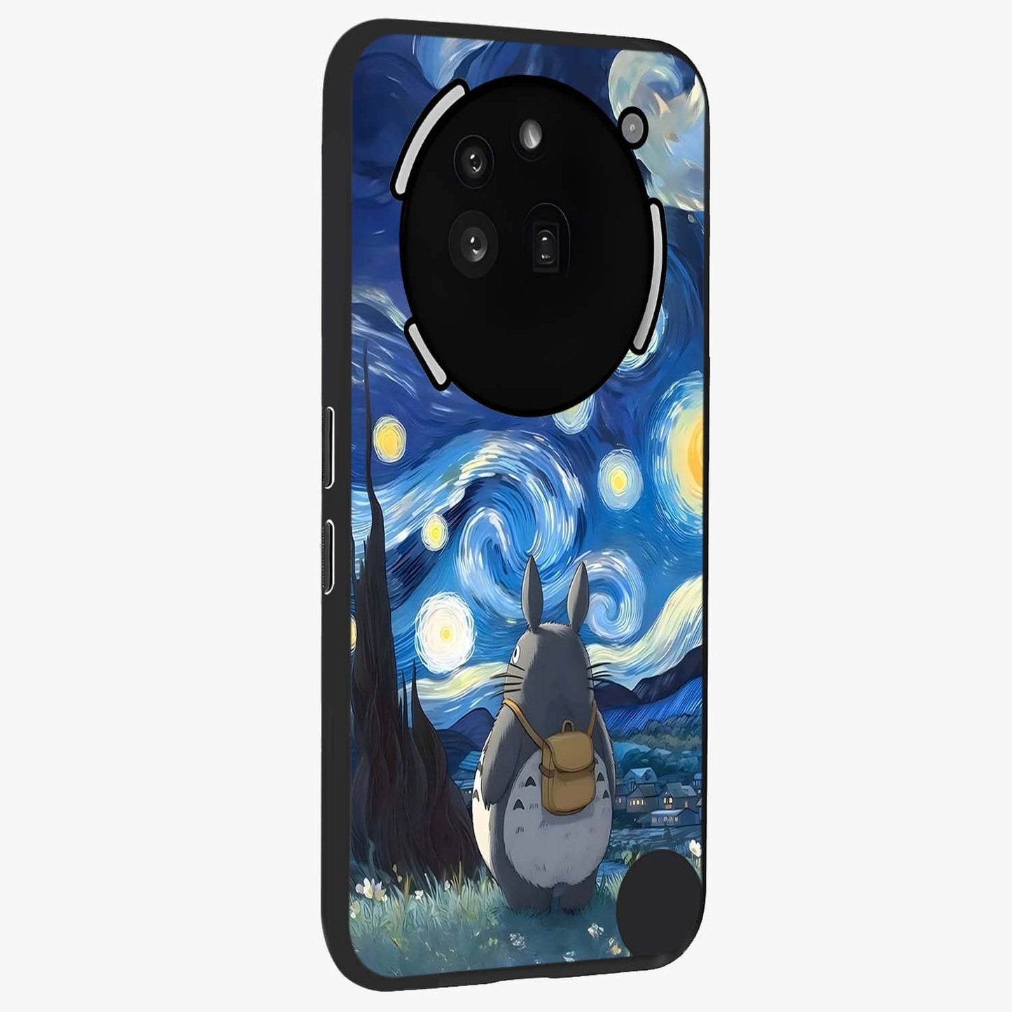 Totoro In Van Gogh Art Glass Case upright view showcasing creative character artwork with painterly artistic theme.