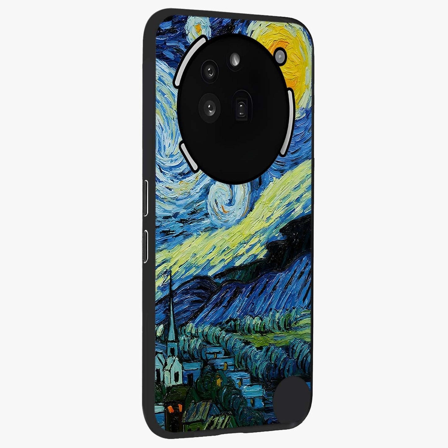 Van Gogh Art Glass Case upright view showcasing expressive painting style artwork with timeless artistic theme.