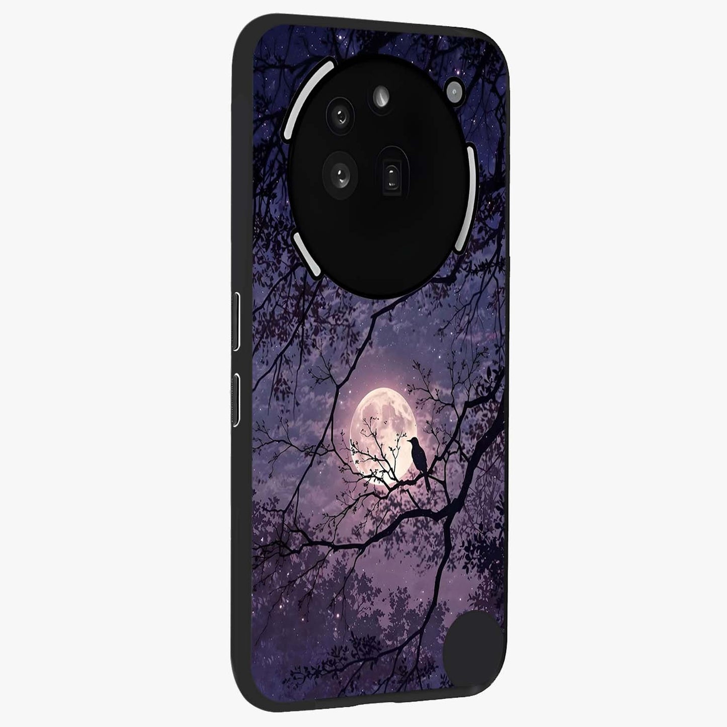 Whispering Moon Silence Glass Case upright view showcasing peaceful moon artwork with tranquil celestial theme.