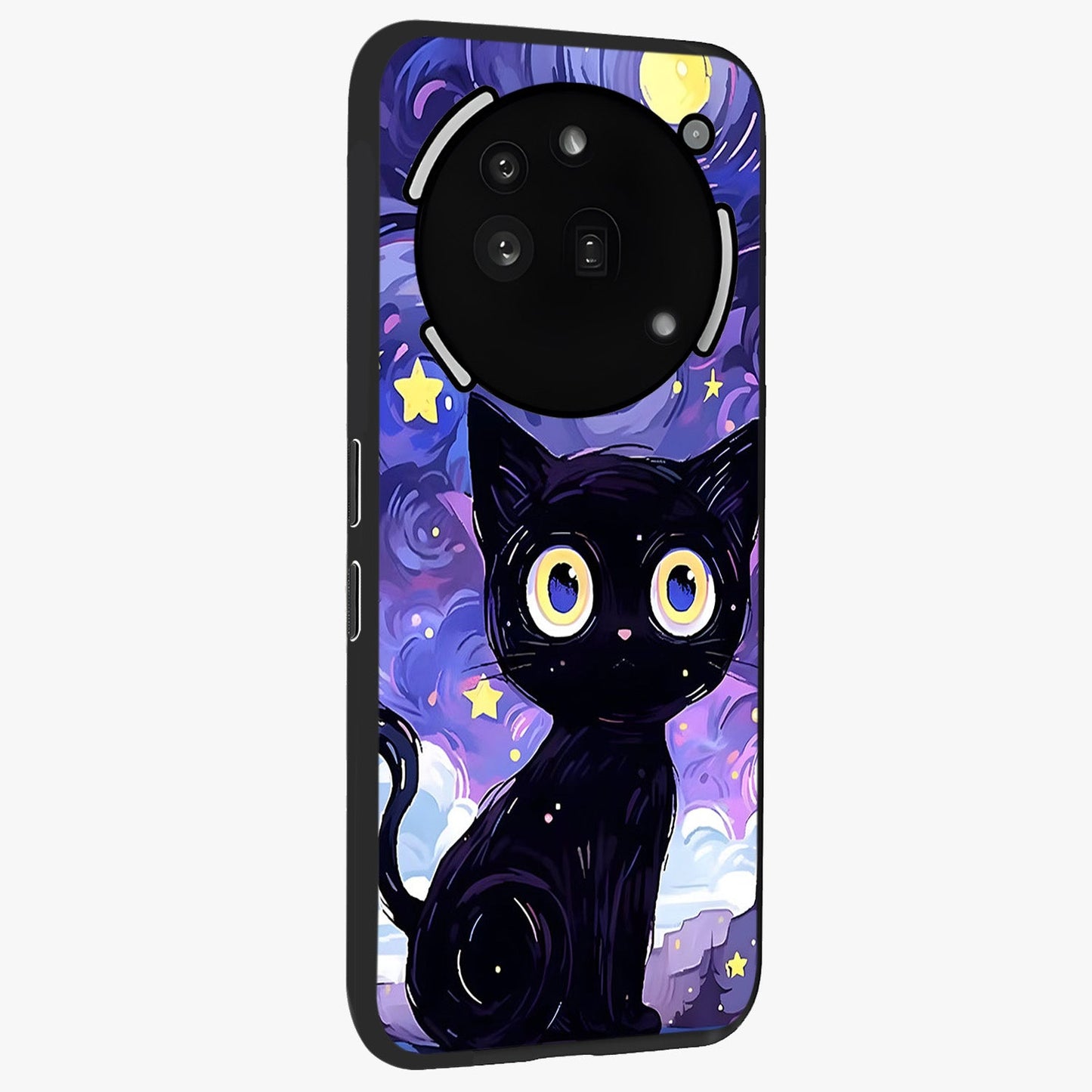 Abstract Cat Art Glass Case upright view showcasing creative feline illustration and aesthetic artistic style.
