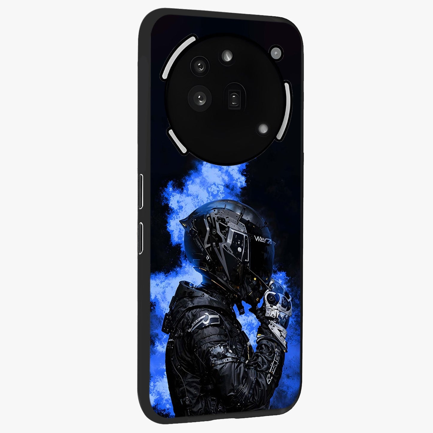 Cyber Sentinel Protocol Glass Case upright view showcasing advanced cyber sentinel artwork with futuristic tech theme.