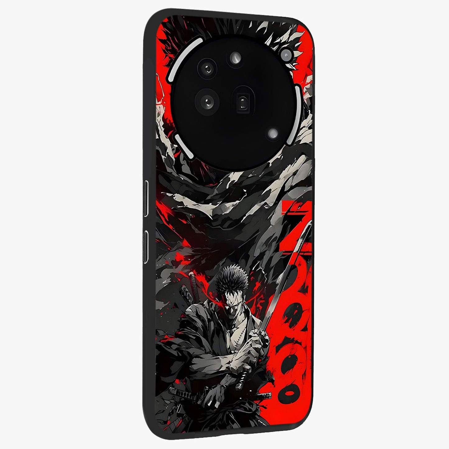 Demon Sword Resolve Glass Case upright view showcasing dramatic warrior artwork with intense battle theme.