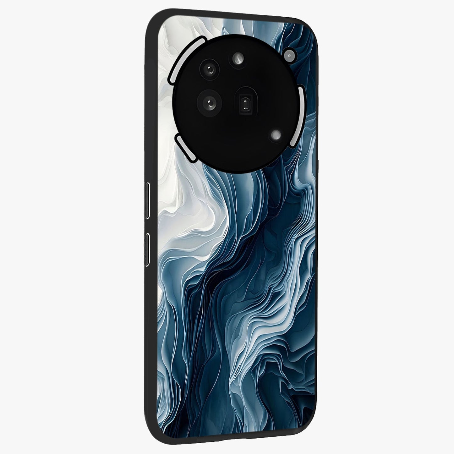 Ethereal Paper Marble Glass Case upright view showcasing smooth marble artwork with refined minimalist theme.
