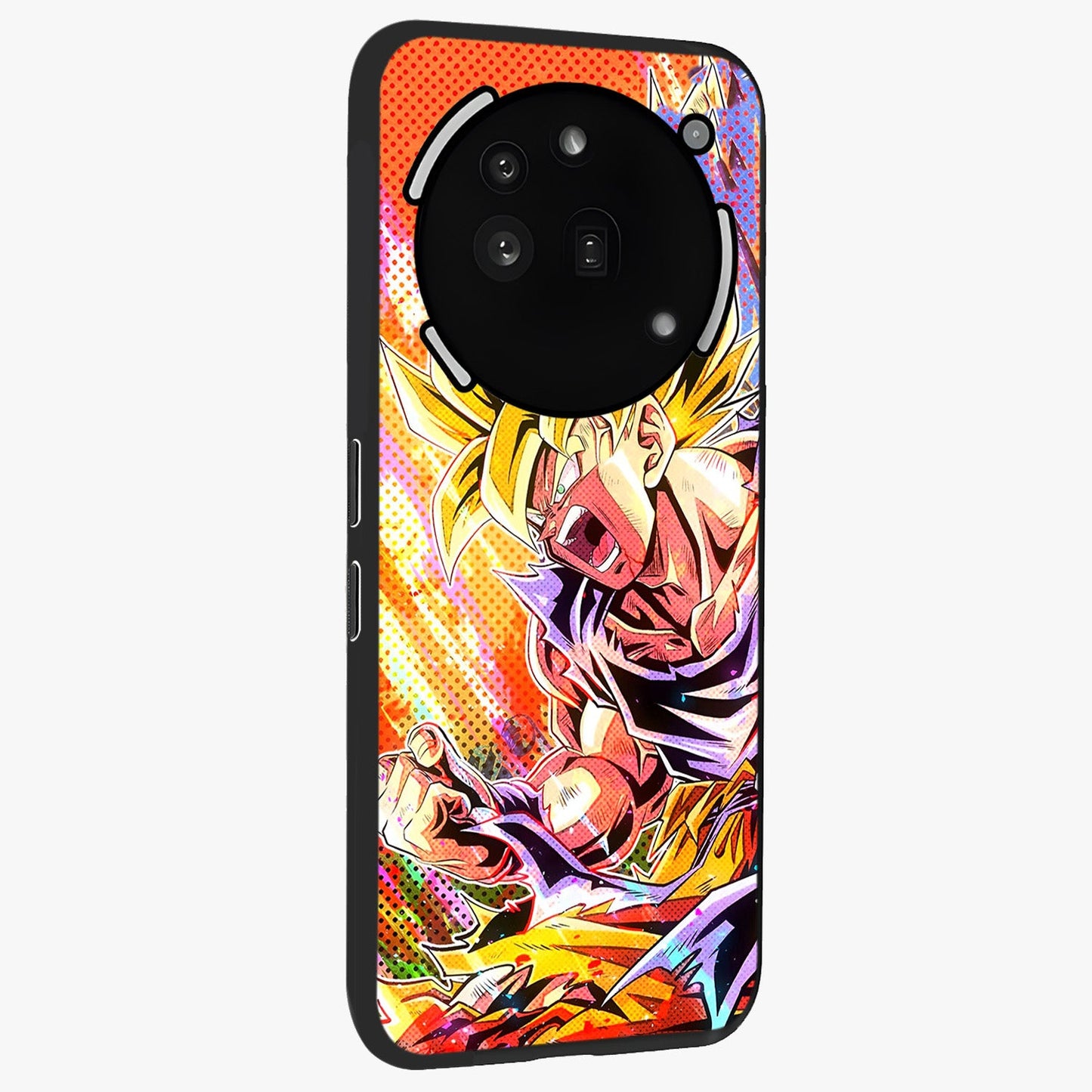 Firing Goku Glass Case upright view showcasing energetic anime artwork with bold warrior theme.