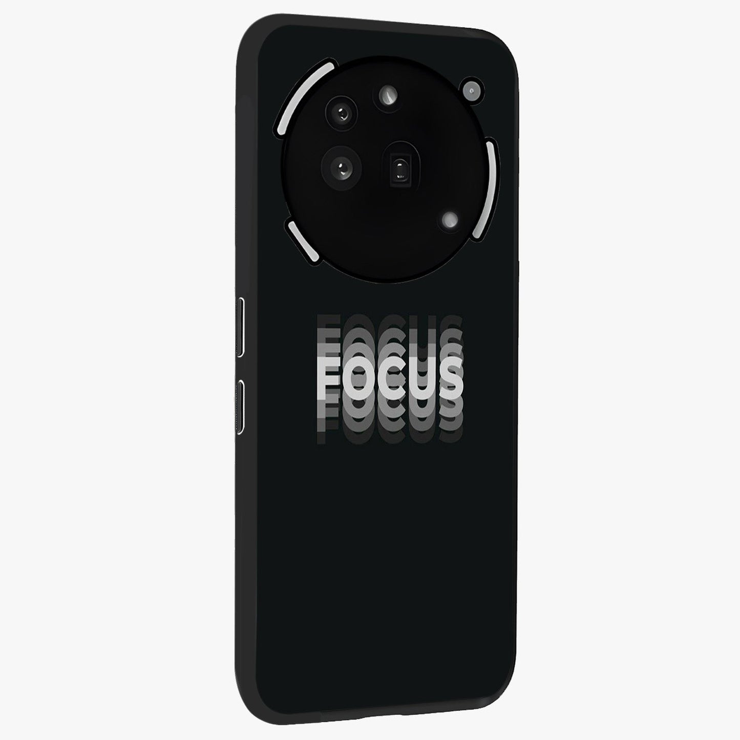 Focused Blade Discipline Glass Case upright view showcasing strong typography statement with sleek motivational theme.