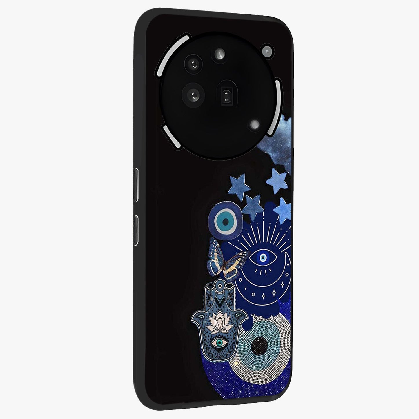 Galactic Charm Cluster Glass Case upright view showcasing glowing cosmic charm artwork with magical celestial style.