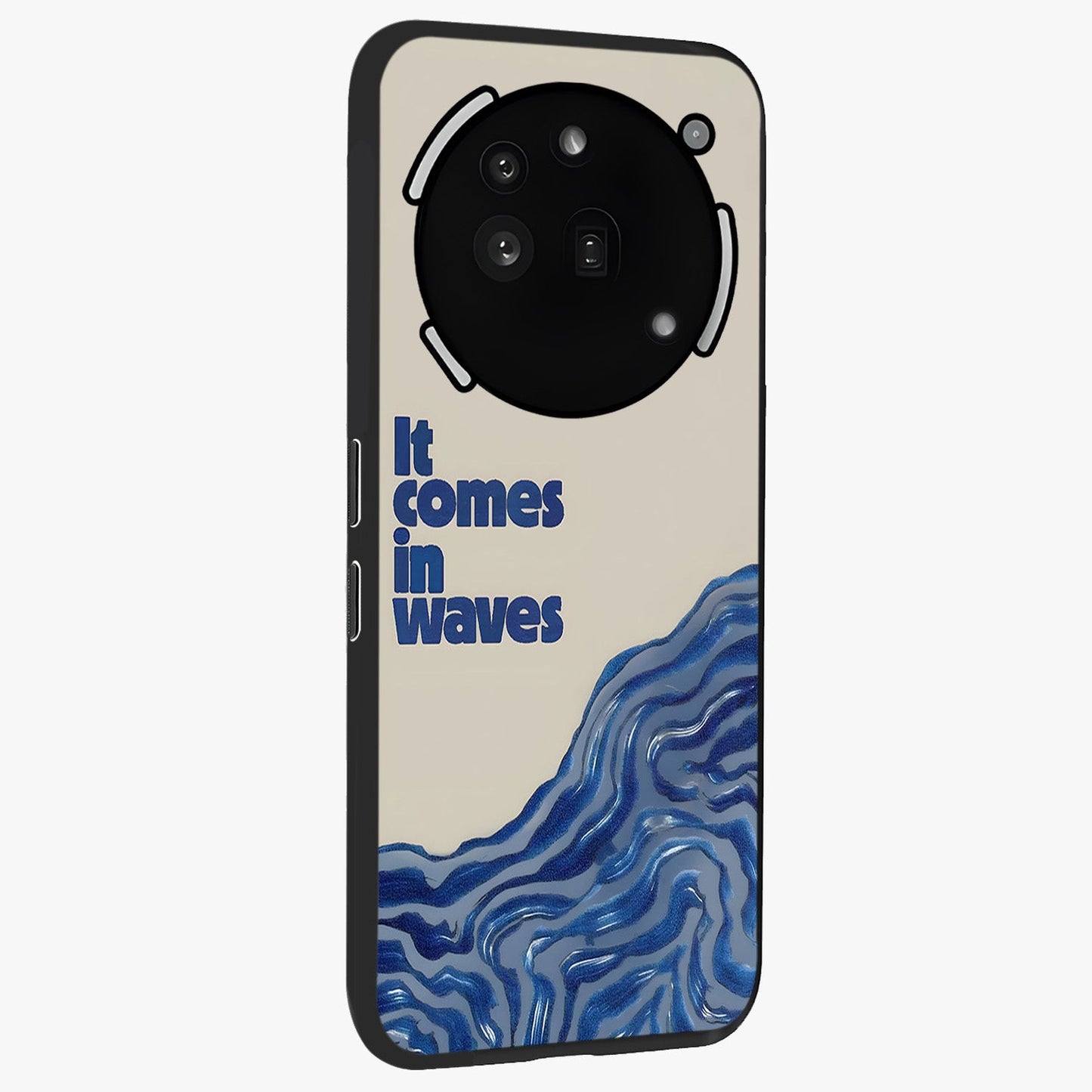 Itachi Sharingan Glass Case upright view showcasing intense anime eye artwork with bold character theme.