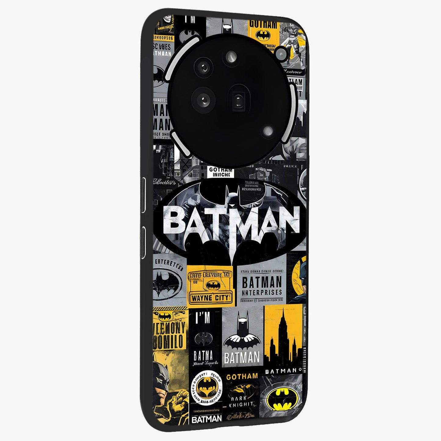Knight Gotham Rise Glass Case upright view showcasing bold vigilante themed artwork with gothic city vibe.