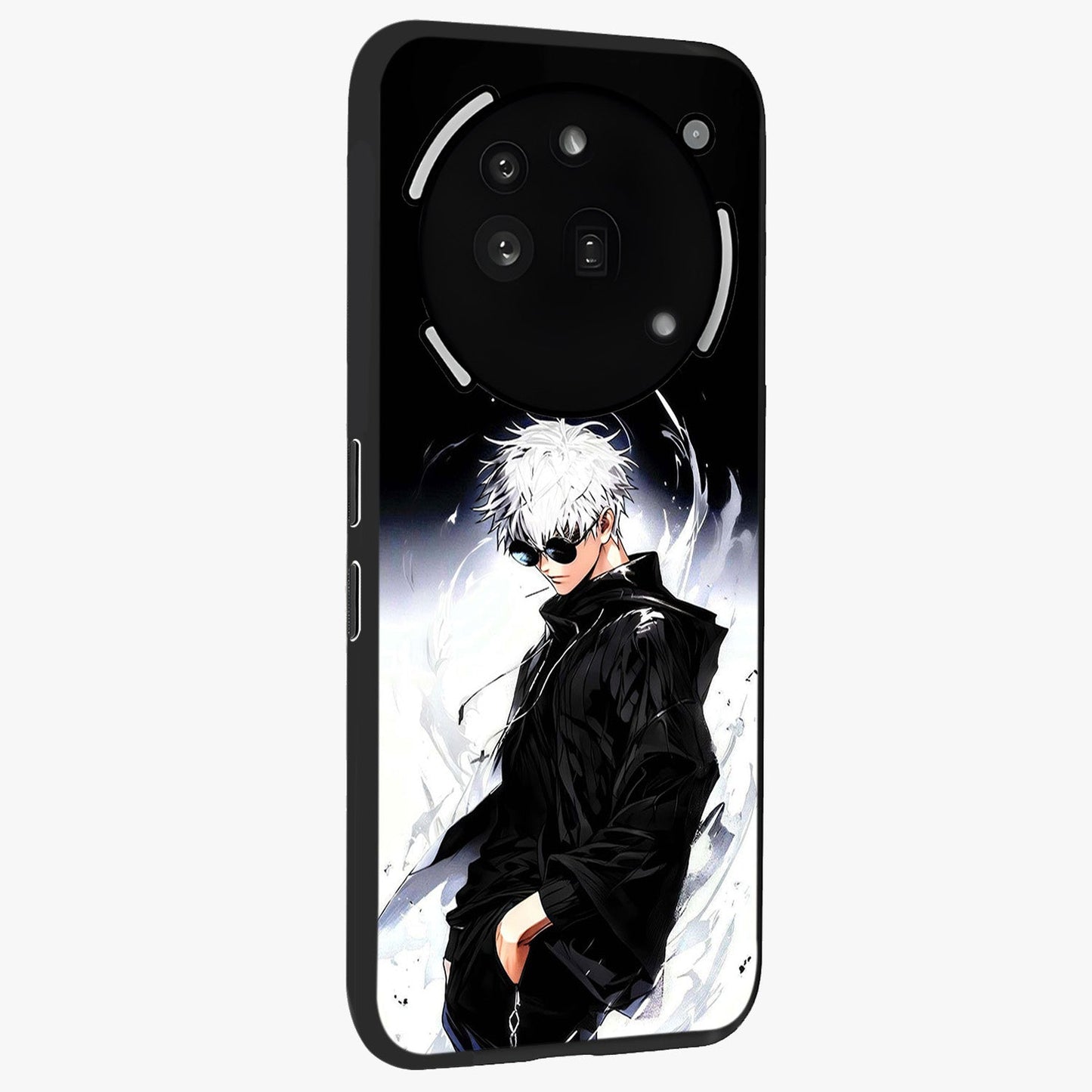 Limitless Shadow King Glass Case upright view showcasing bold shadow warrior artwork with epic fantasy theme.