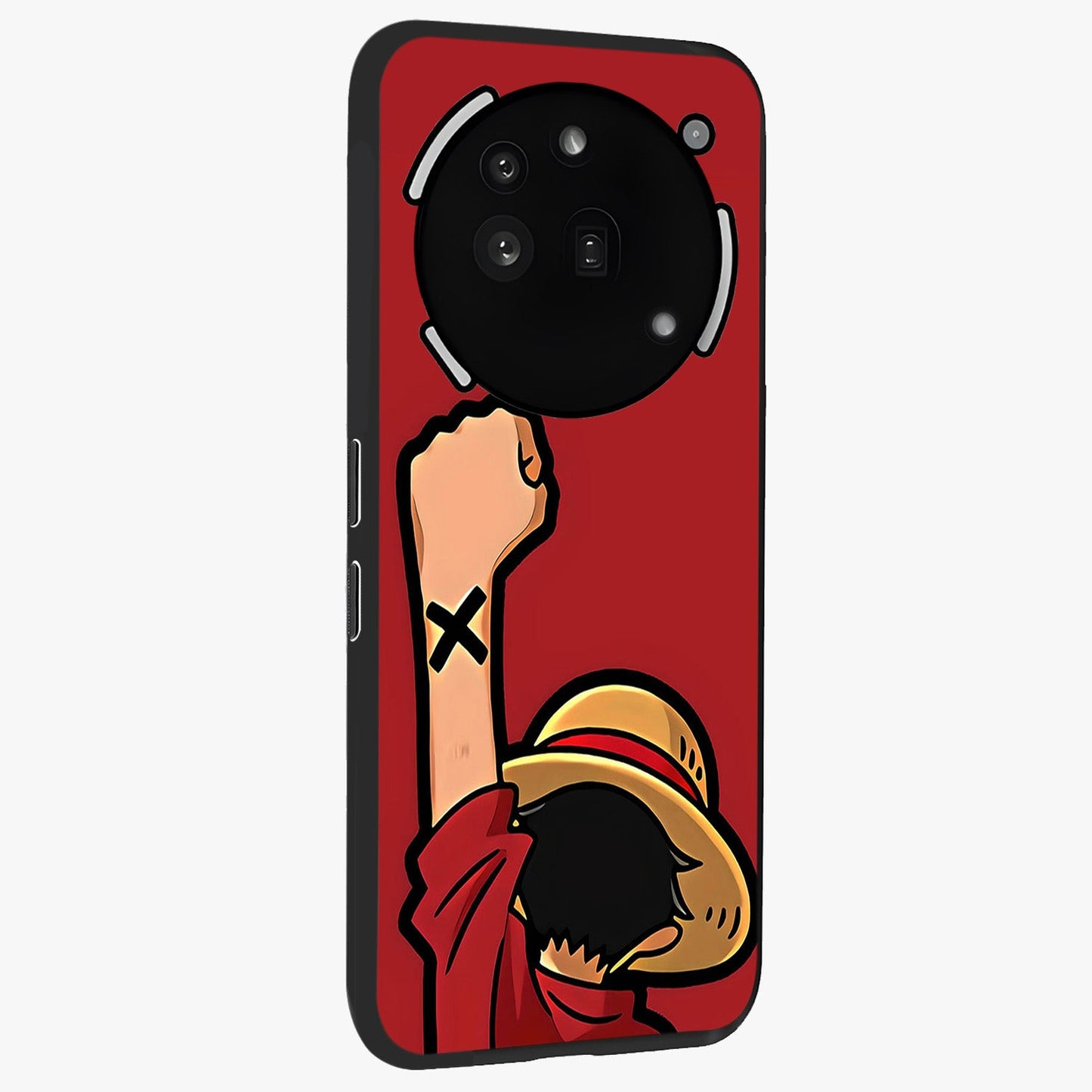 Luffy X Spirit Glass Case upright view showcasing striking anime artwork with adventurous character theme.