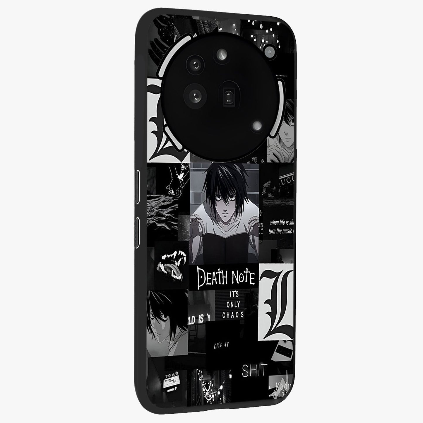 Midnight Chaos Mind Glass Case upright view showcasing expressive abstract artwork with bold dark theme.