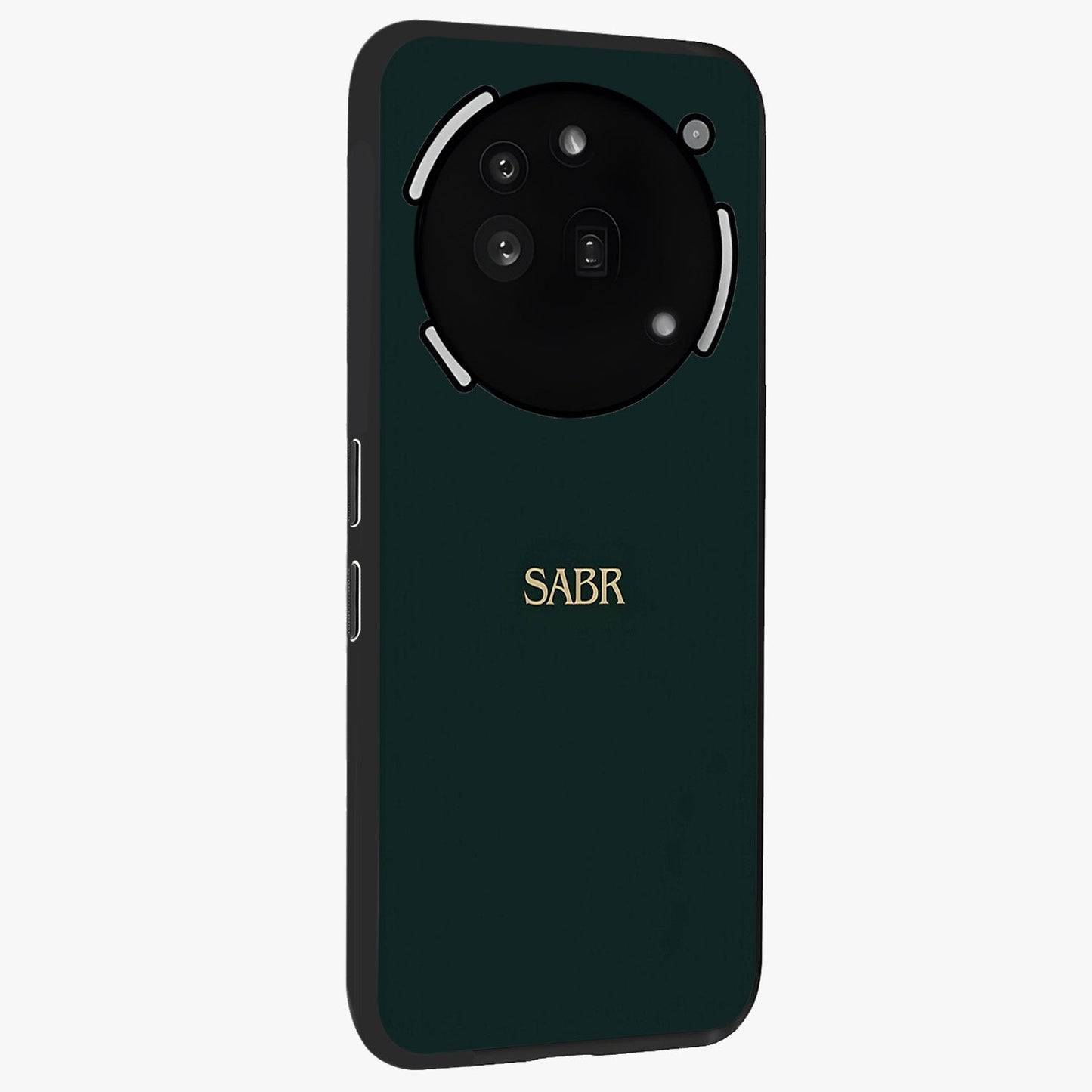 Sabr Minimal Patience Glass Case upright view showcasing calm minimalist artwork with motivational patience theme.