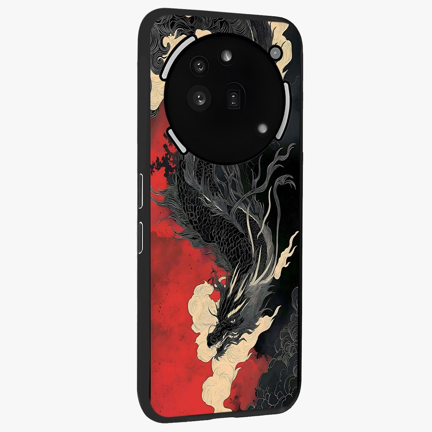 Shadow Dragon Fury Glass Case upright view showcasing intense dragon artwork with dramatic shadow theme.