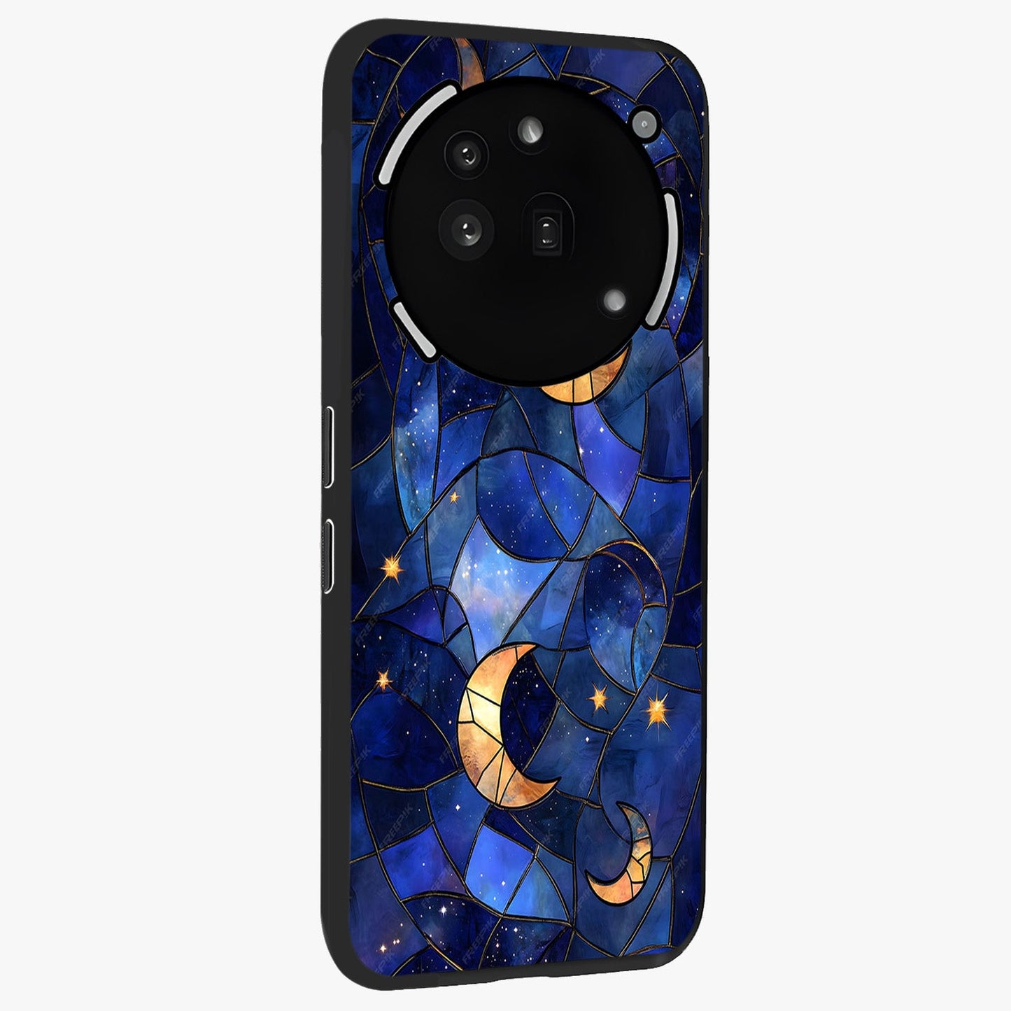 Starlit Sky Tapestry Glass Case upright view showcasing elegant starry sky artwork with cosmic decorative theme.
