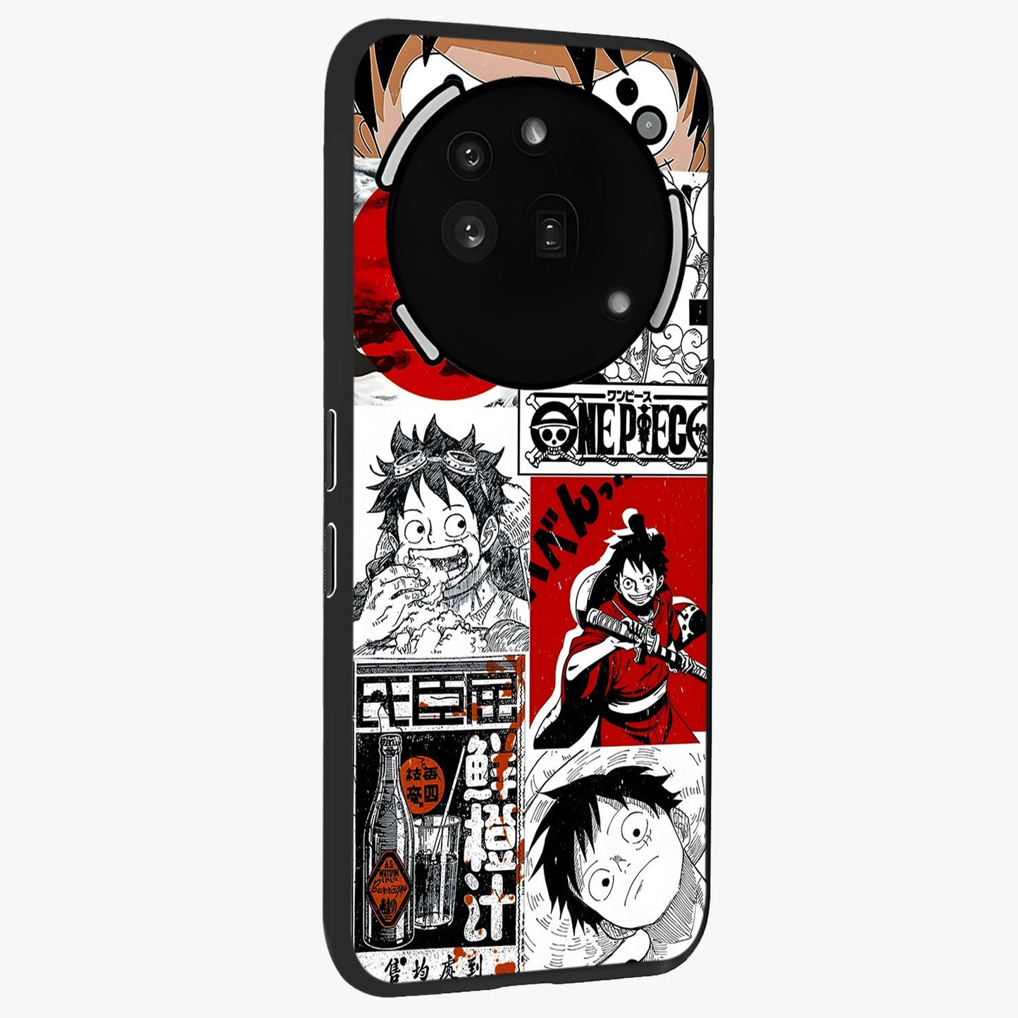 Strawhat Chaos Panels Glass Case upright view showcasing energetic anime artwork with bold adventure theme.