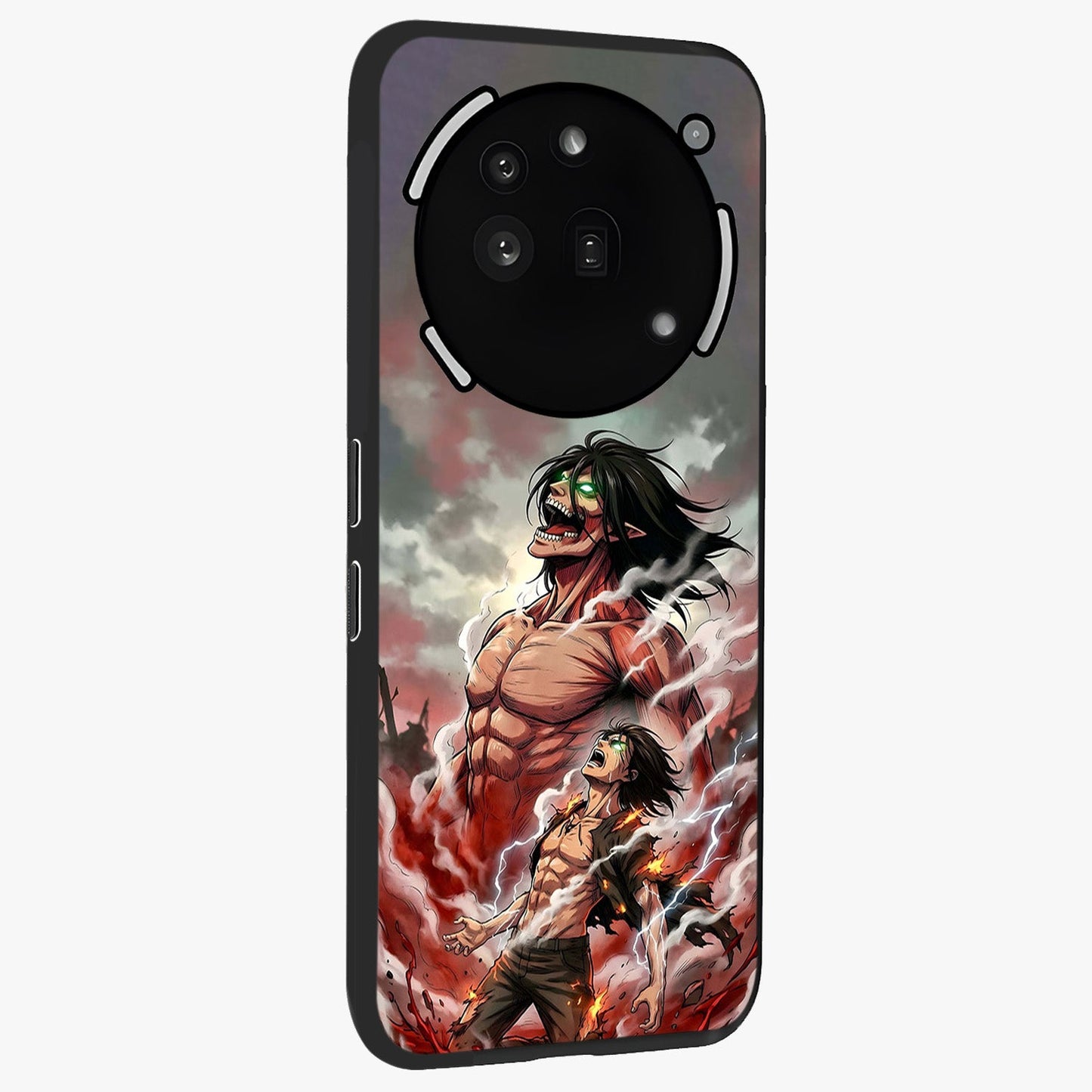 Titan Awakening Fury Glass Case upright view showcasing intense titan artwork with epic fantasy theme.