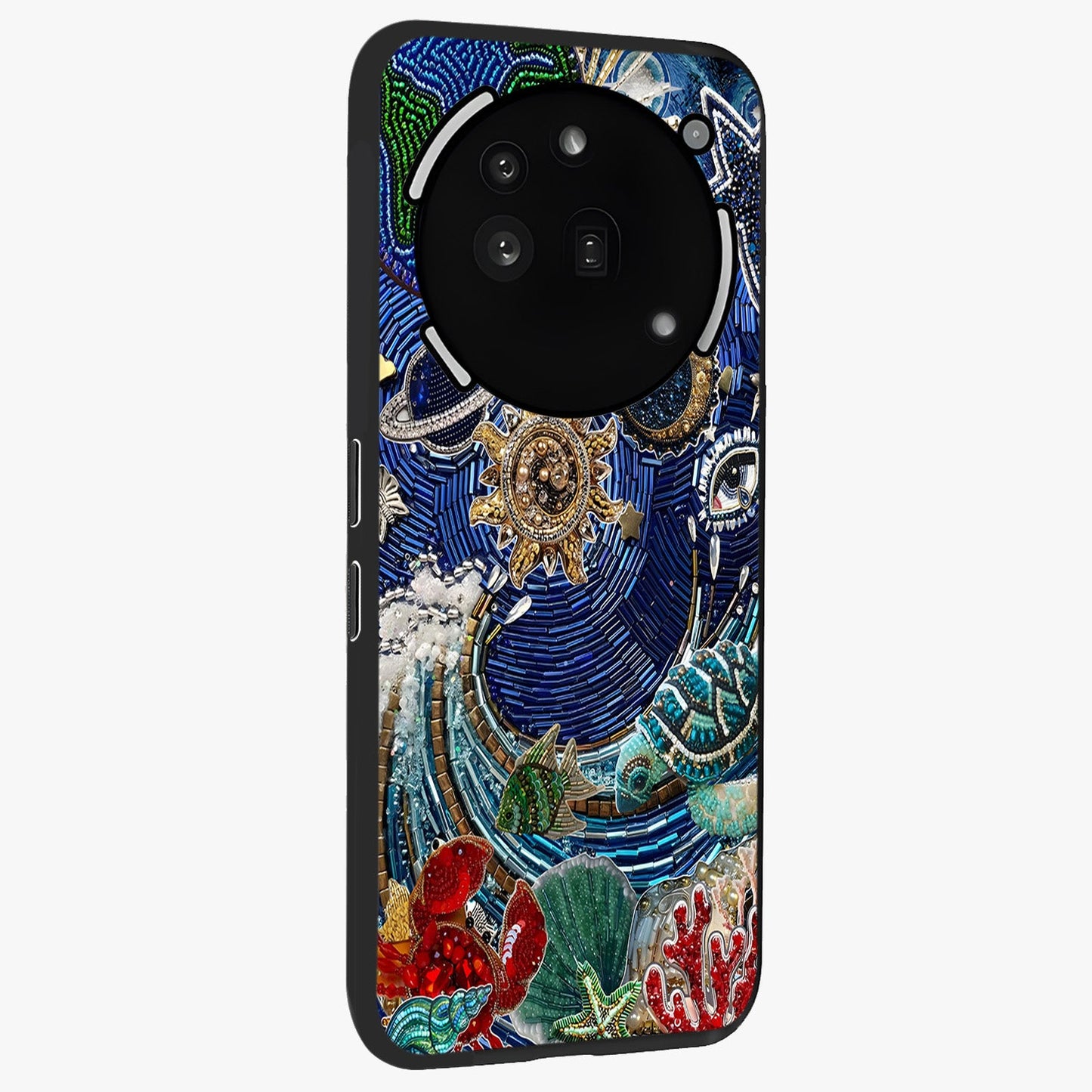 Universe Underwater Spark Glass Case upright view showcasing magical underwater galaxy artwork with vibrant cosmic theme.