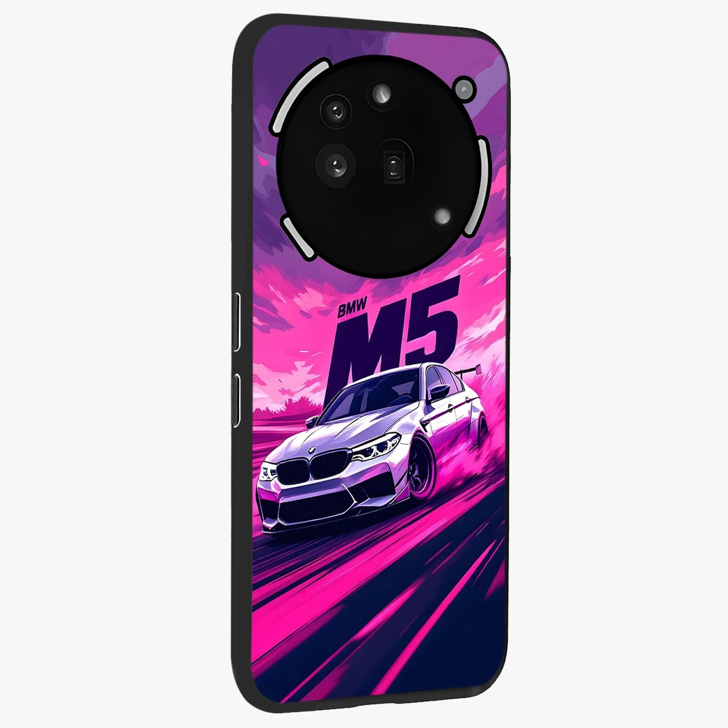 Velocity Drift Pulse Glass Case upright view showcasing powerful racing artwork with energetic motorsport theme.