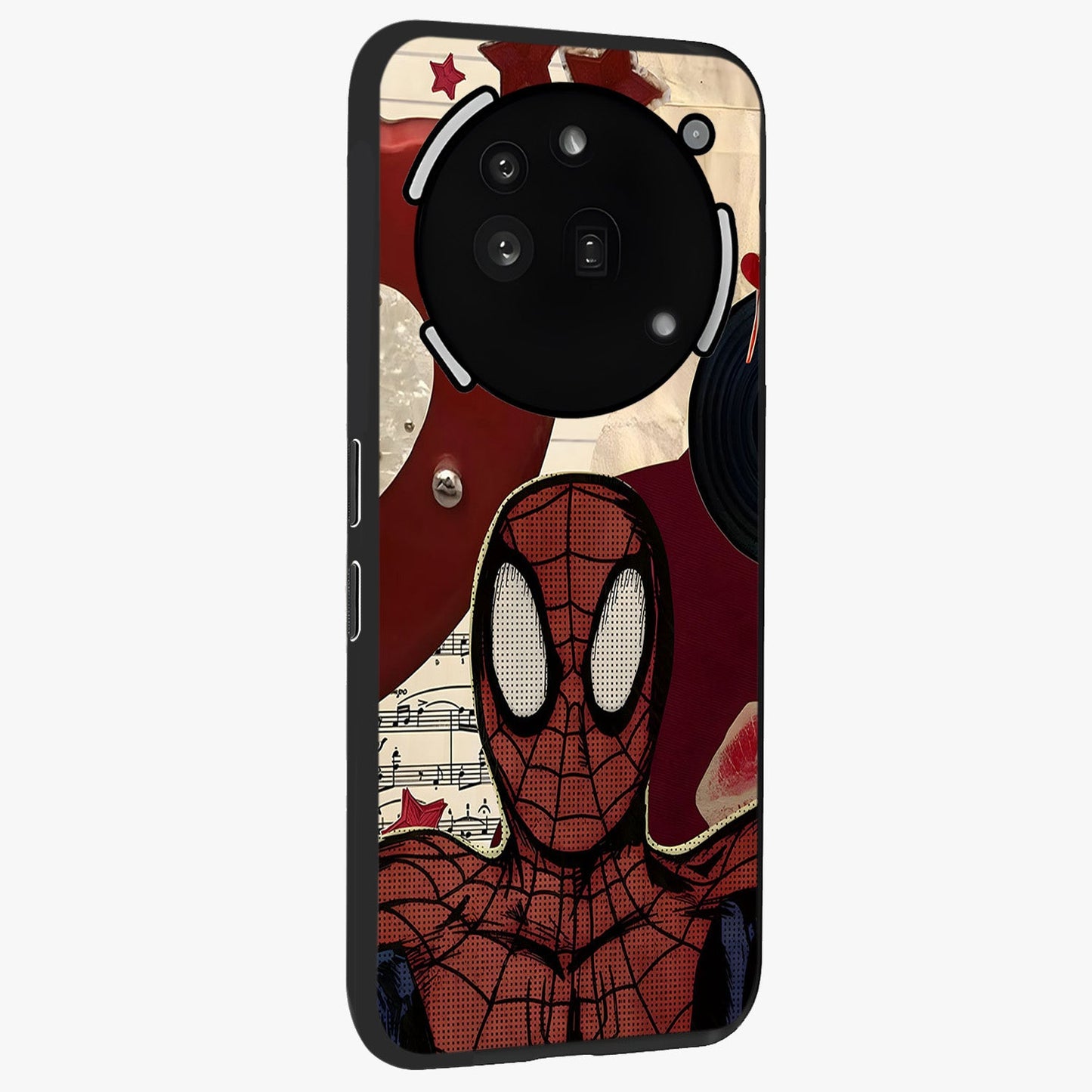 Web Warrior Vibes Glass Case upright view showcasing energetic superhero artwork with bold action theme.