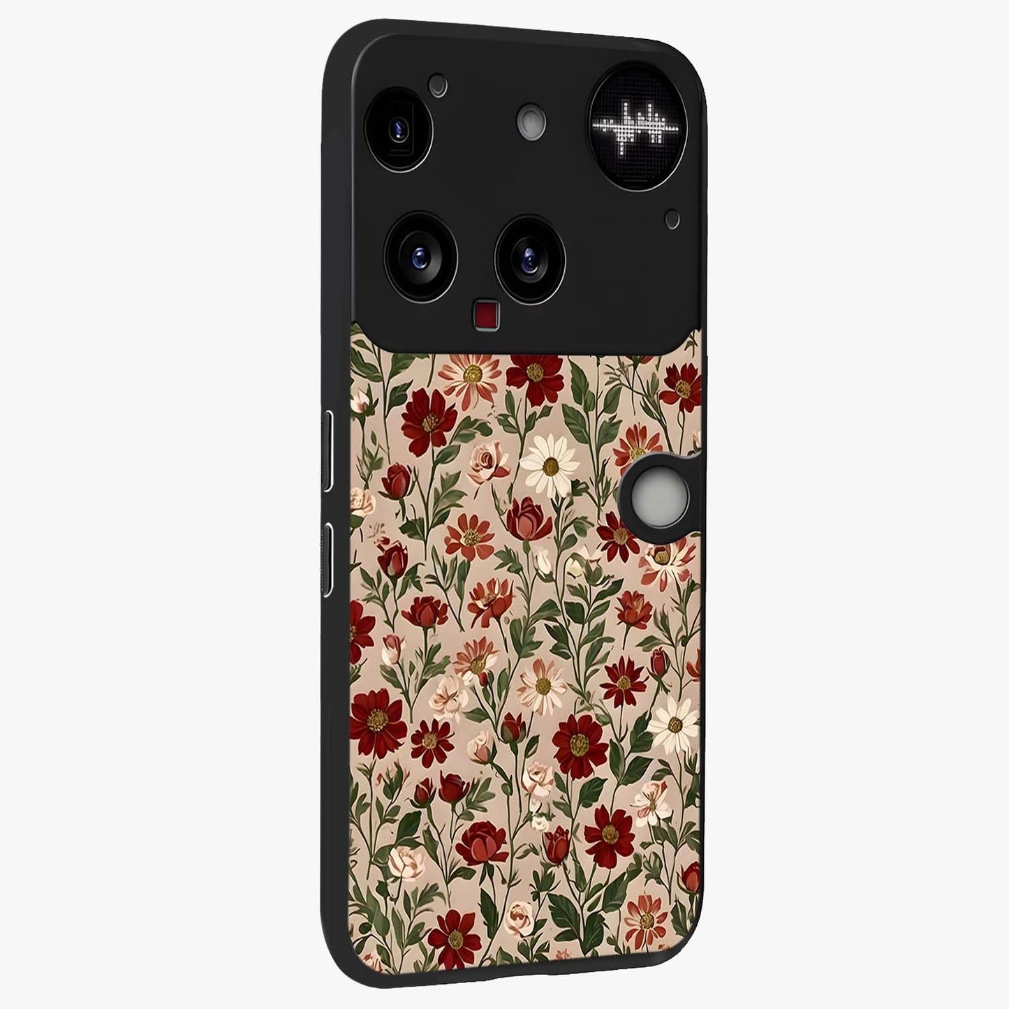 Biege Flower With Leaf Glass Case upright view showcasing delicate beige flower illustration with clean botanical style.