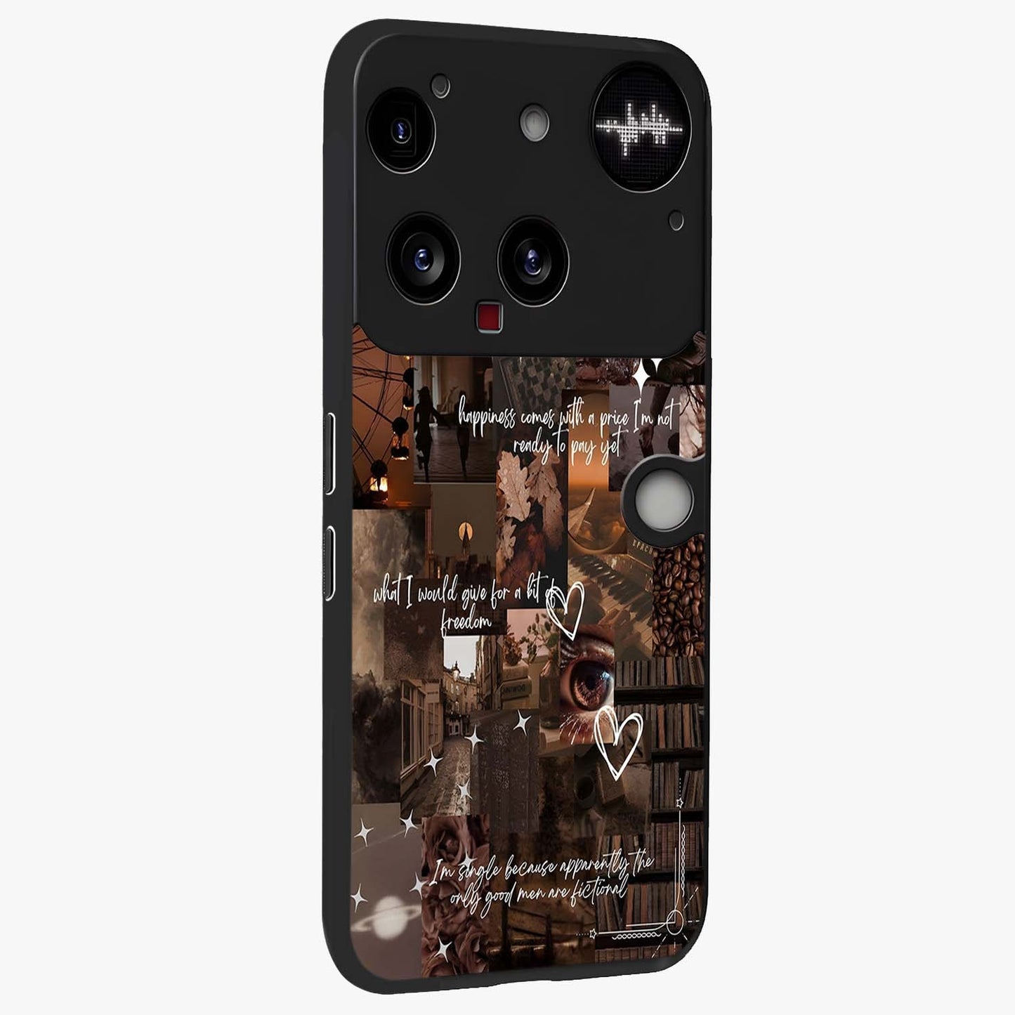 Bittersweet Aesthetic Chaos Glass Case upright view showcasing bold artistic chaos design with modern aesthetic style.