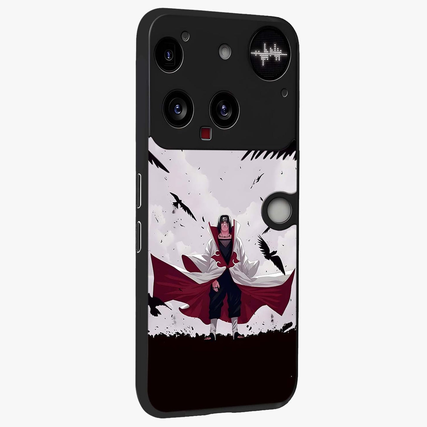 Crimson Crow Ascension Glass Case upright view showcasing dramatic crow artwork with bold gothic theme.