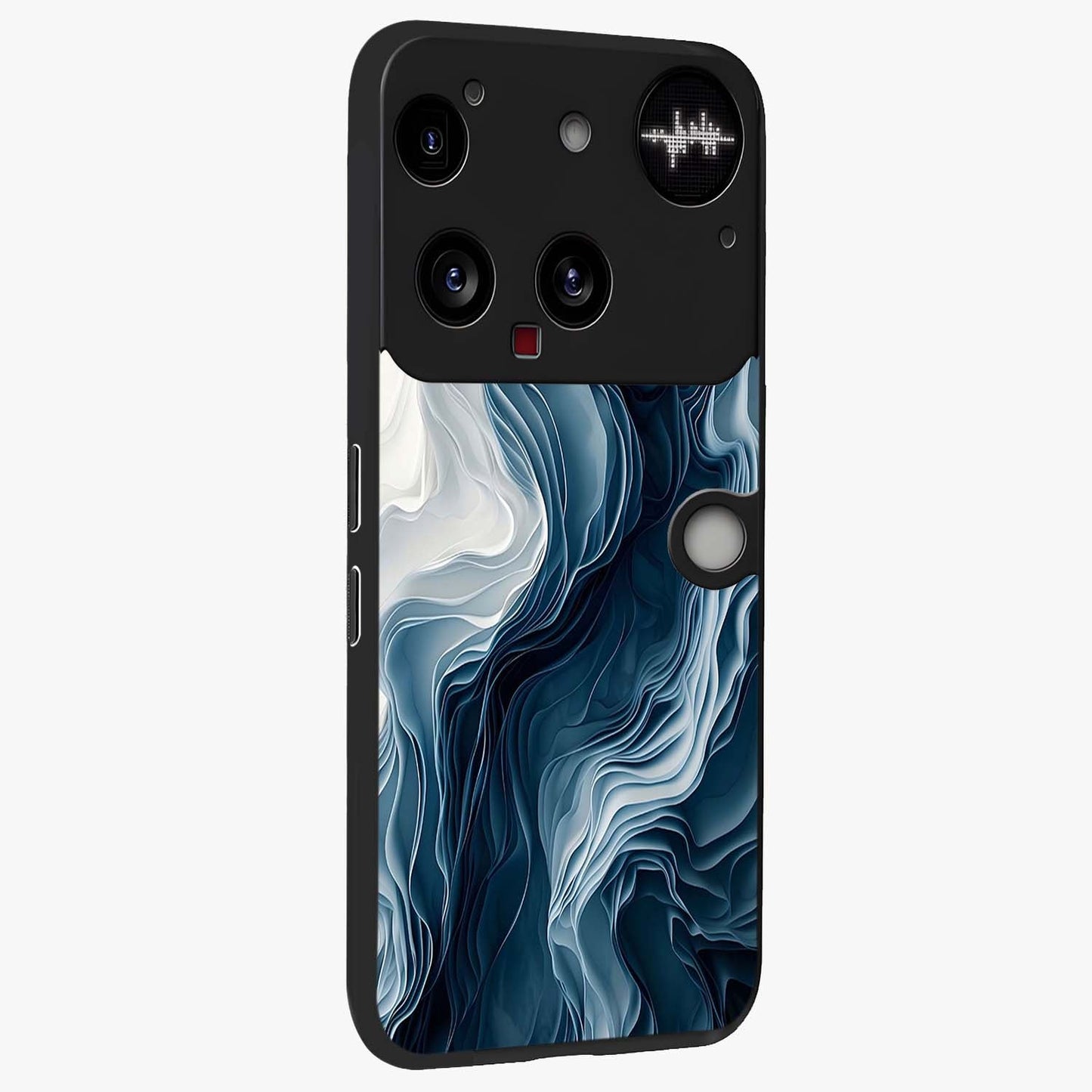 Ethereal Paper Marble Glass Case upright view showcasing smooth marble artwork with refined minimalist theme.