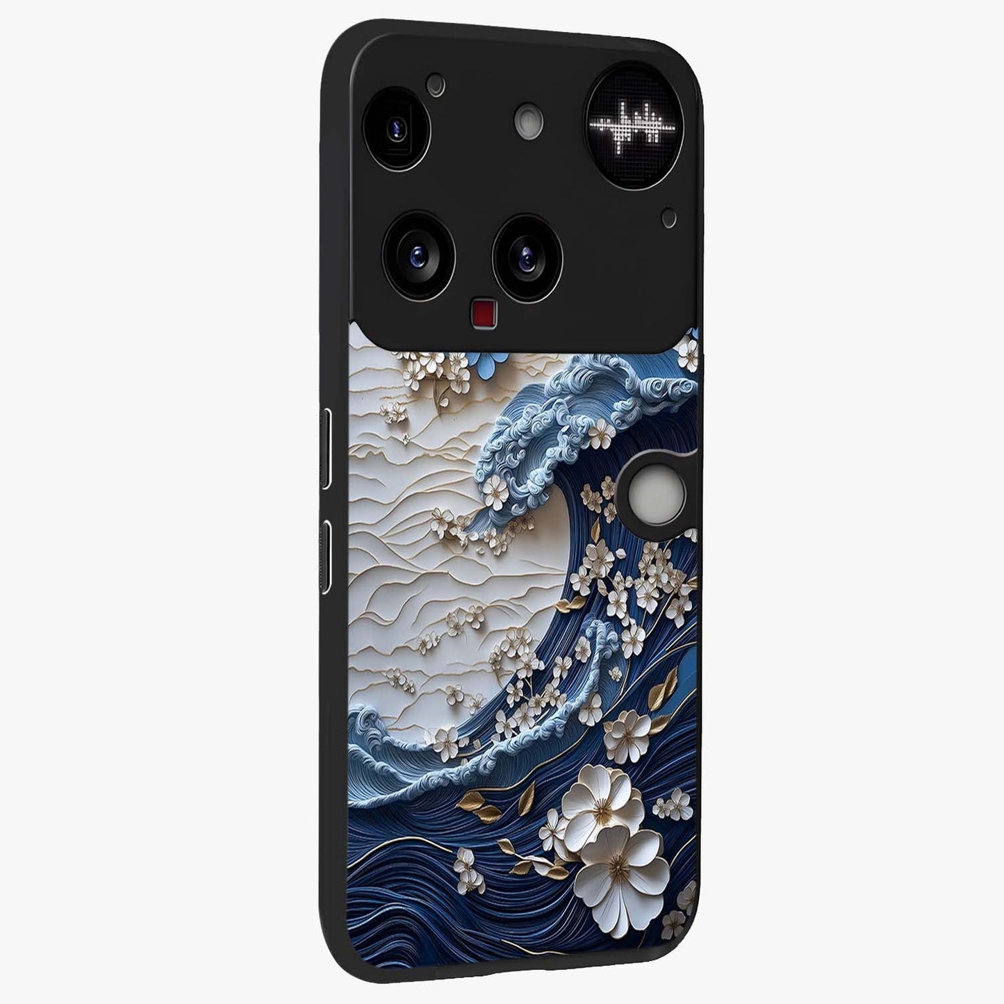 Floral Wave Origami Glass Case upright view showcasing creative floral origami artwork with artistic decorative theme.
