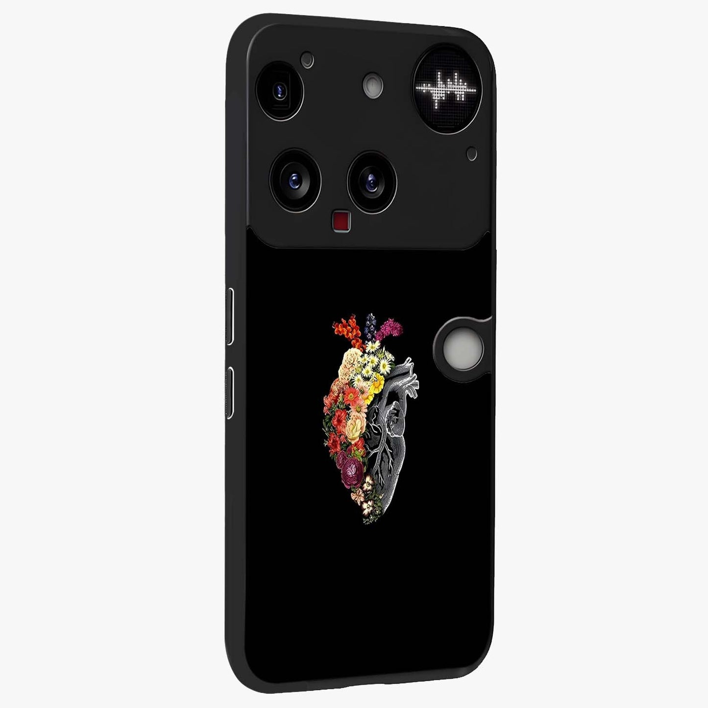 Heart With Flowers Glass Case upright view showcasing decorative heart and floral artwork with sweet romantic theme.