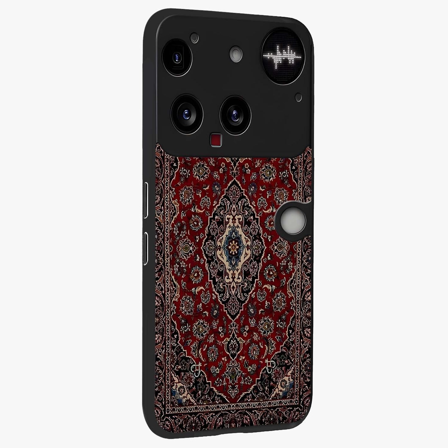 Heritage Carpet Royale Glass Case upright view showcasing detailed ornamental artwork with luxurious traditional theme.