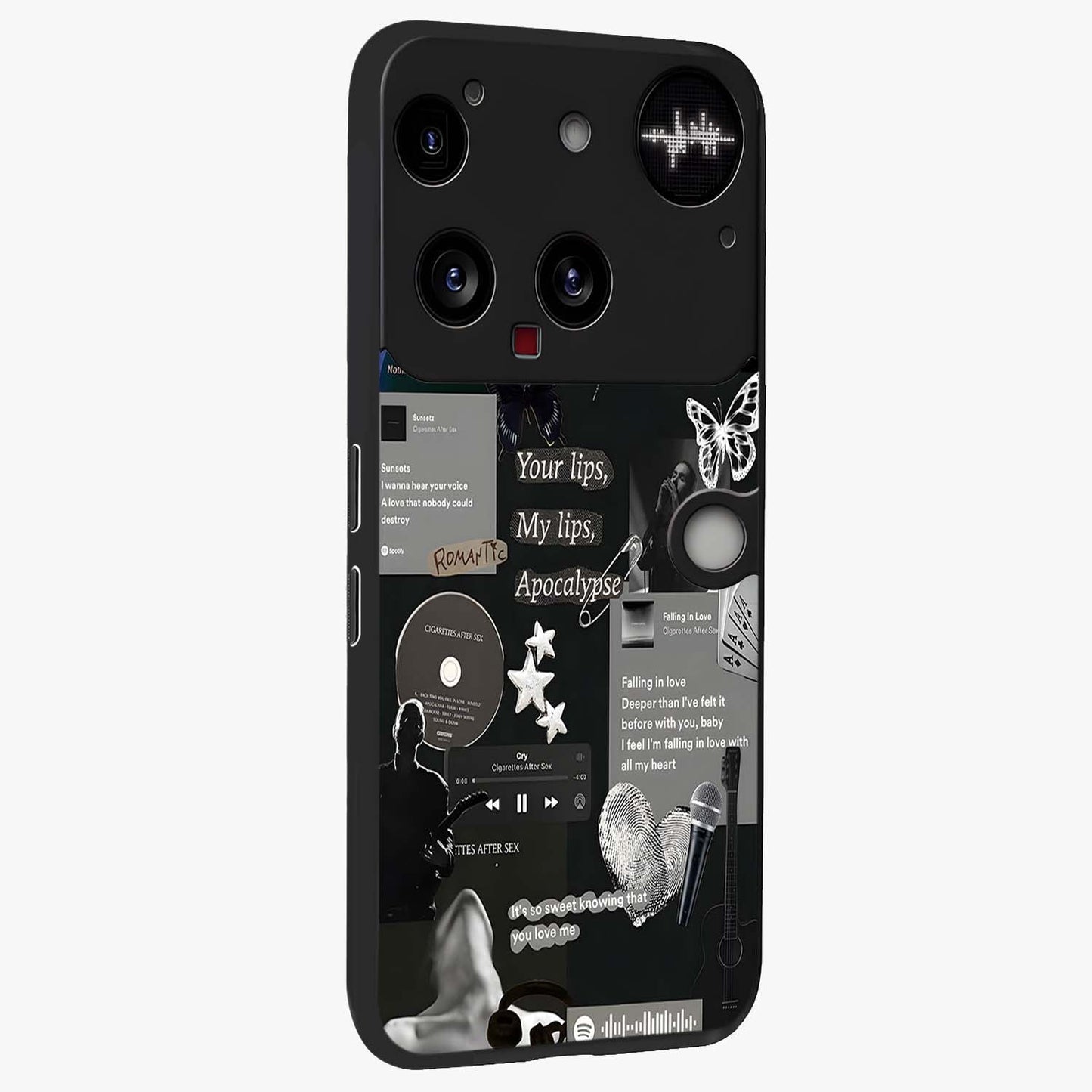 Midnight Love Echo Glass Case upright view showcasing expressive romantic artwork with dreamy midnight theme.