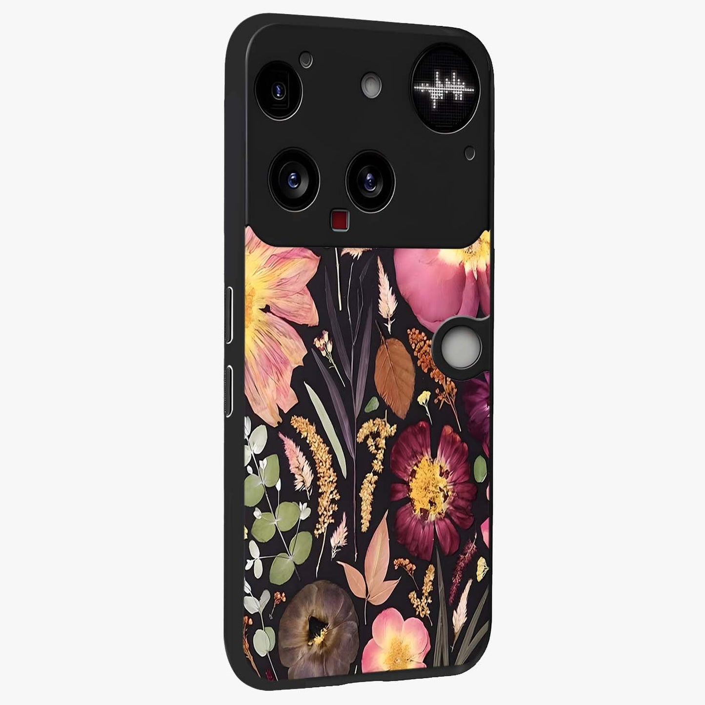 Petal Dream Tapestry Glass Case upright view showcasing detailed floral tapestry artwork with artistic nature theme.